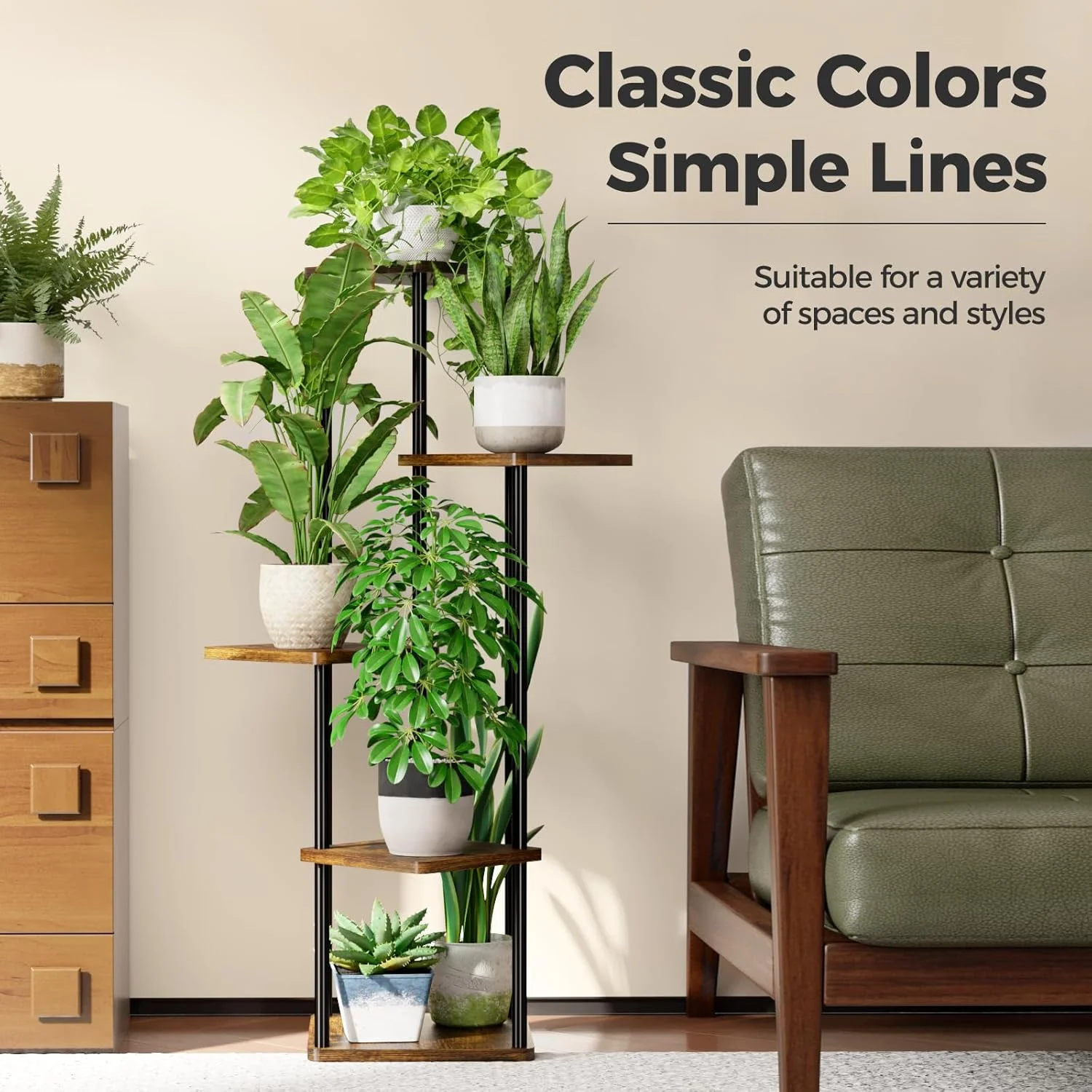 استند گلدان گوشه ای بام ورلد، قفسه گلدان فلزی 5 طبقه برای گیاهان متعدد، استند گل بلند برای پاسیو، باغ، بالکن، اتاق نشیمن، اتاق خواب (قهوه ای)