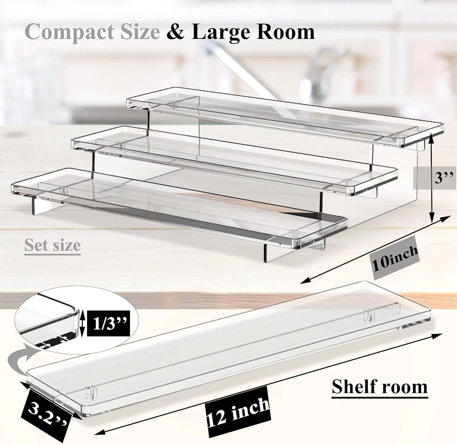 استند نمایشگر آکریلیک شفاف 3 طبقه آزونی، مناسب برای عطر، کاپ کیک، شیشه، بطری، لوسیون، ادویه، قفسه نمایشگر در کمد، فروشگاه، سوپرمارکت، پیشخوان آشپزخانه