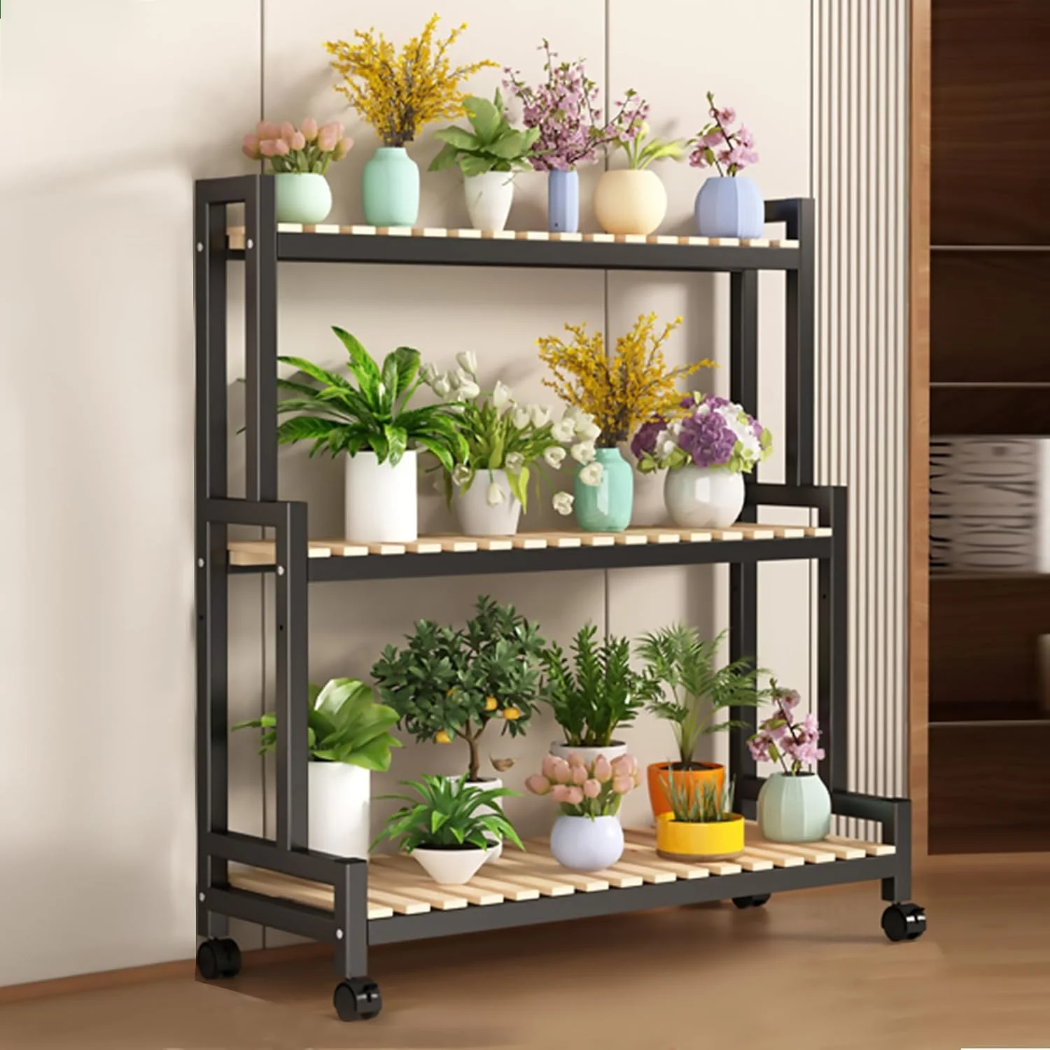 استند گلدان Beauenty، قفسه نردبانی چوبی 2/3 طبقه با چرخ، استند گلدان گوشه ای داخلی برای دکوراسیون قفسه گلدان اتاق خواب بالکن (3 طبقه قاب مشکی + چوب) استند گلدان Beauenty، قفسه نردبانی چوبی 2/3 طبقه با چرخ، استند گلدان گوشه ای داخلی برای دکوراسیون قفسه گلدان اتاق خواب بالکن (3 طبقه قاب مشکی + چوب)