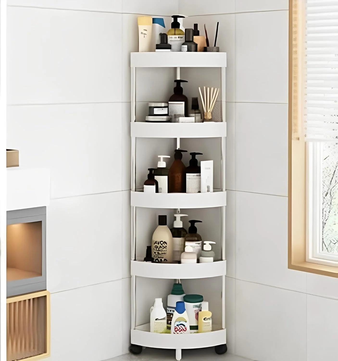 استند گوشه دوش ایستاده Beauenty، فضای بزرگ برای نگهداری در حمام و آشپزخانه، قفسه 5 طبقه استیل ضد زنگ، سبد نگهداری وان حمام، قفسه دوش ضد زنگ، لوازم ضروری حمام (سفید) استند گوشه دوش ایستاده Beauenty، فضای بزرگ برای نگهداری در حمام و آشپزخانه، قفسه 5 طبقه استیل ضد زنگ، سبد نگهداری وان حمام، قفسه دوش ضد زنگ، لوازم ضروری حمام (سفید)