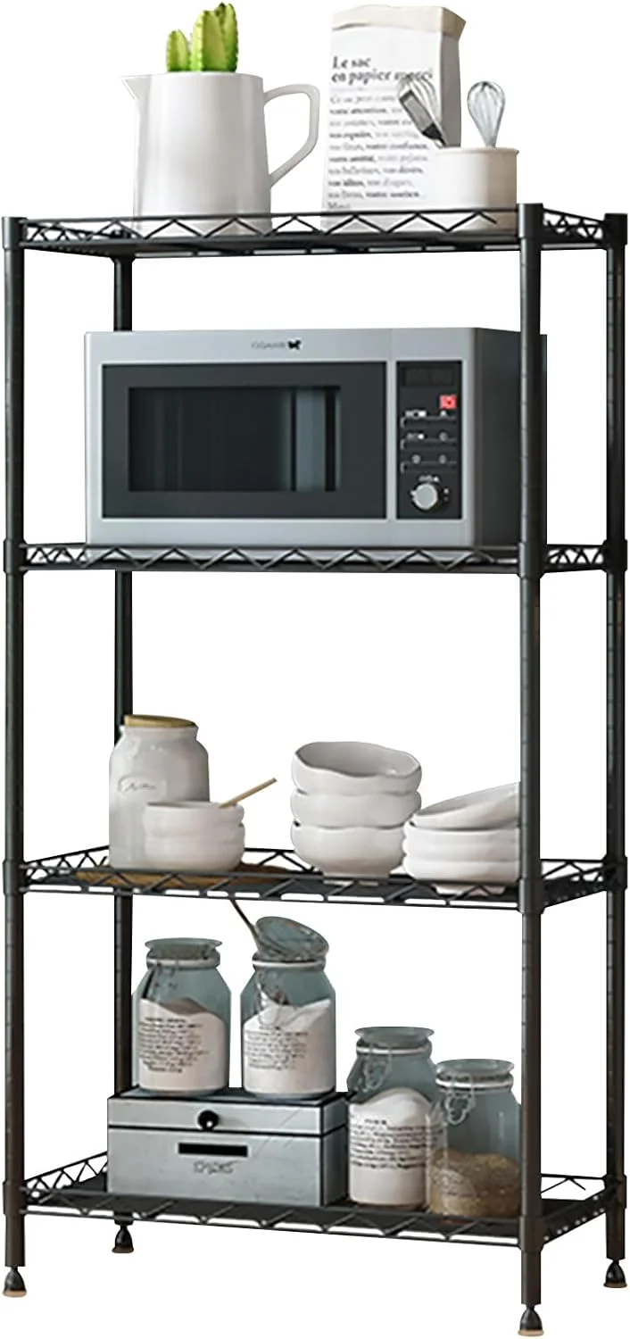 قفسه آشپزخانه با ۴/۵ طبقه، ظرفیت ۲۰۰+ کیلوگرم، قفسه با ارتفاع قابل تنظیم و پایه های تراز برای اجاق مایکروویو، قفسه چند منظوره با نرده محافظ (۴ طبقه) قفسه آشپزخانه با ۴/۵ طبقه، ظرفیت ۲۰۰+ کیلوگرم، قفسه با ارتفاع قابل تنظیم و پایه های تراز برای اجاق مایکروویو، قفسه چند منظوره با نرده محافظ (۴ طبقه)