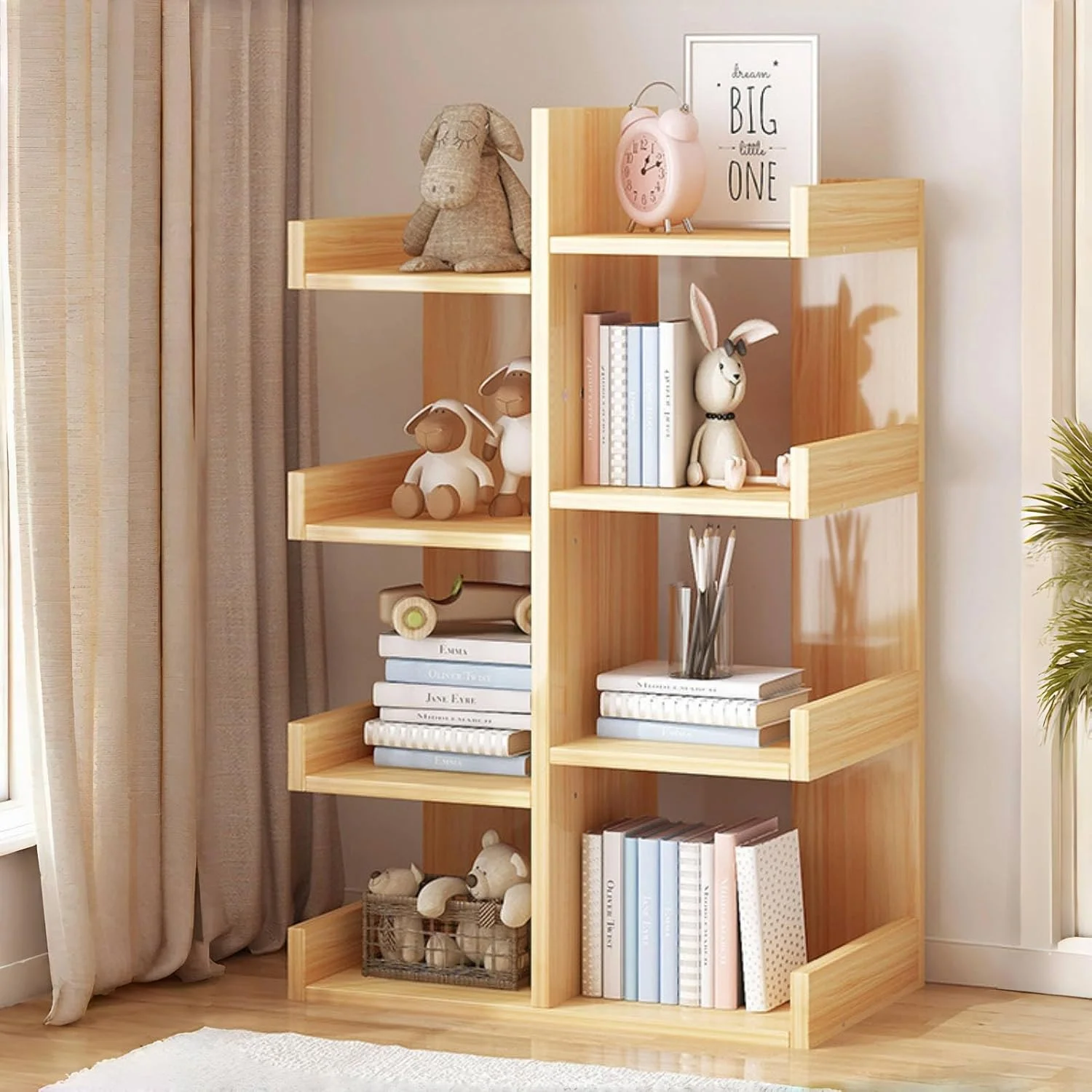 قفسه کتاب درختی، قفسه کتاب 8 طبقه، قفسه کتاب ایستاده مدرن، قفسه سازمان دهنده ذخیره سازی بلند، قفسه های ذخیره سازی نمایش چند منظوره برای اتاق نشیمن، اتاق خواب، دفتر (گردویی، 8 طبقه)