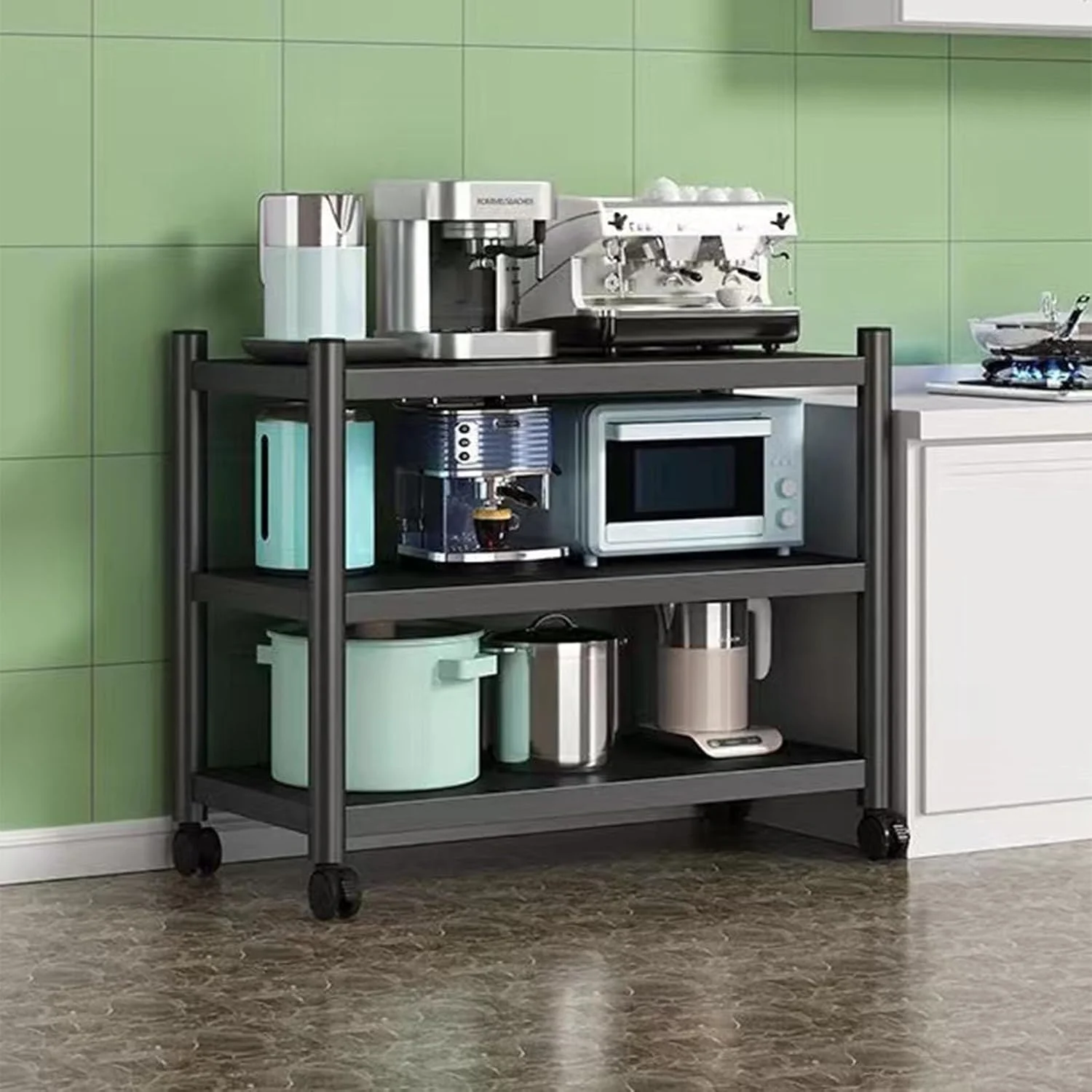 قفسه مایکروویو، پایه قفسه مایکروویو قابل تنظیم، قفسه آشپزخانه، پایه اجاق توستر، پایه پلوپز، سازمان دهنده آشپزخانه (3 طبقه)