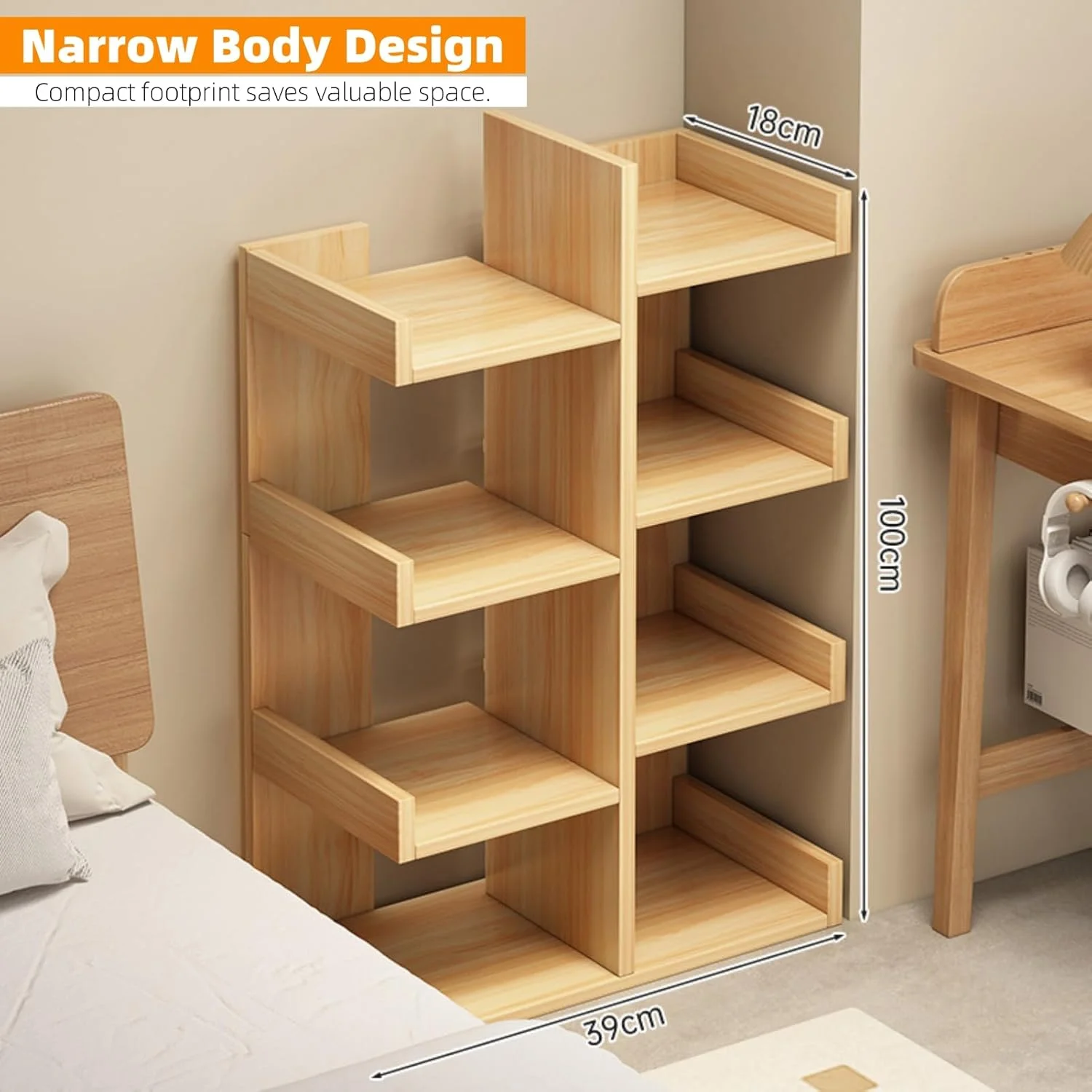 قفسه کتاب درختی، قفسه کتاب 8 طبقه، قفسه کتاب ایستاده مدرن، قفسه سازمان دهنده ذخیره سازی بلند، قفسه های ذخیره سازی نمایش چند منظوره برای اتاق نشیمن، اتاق خواب، دفتر (گردویی، 8 طبقه)