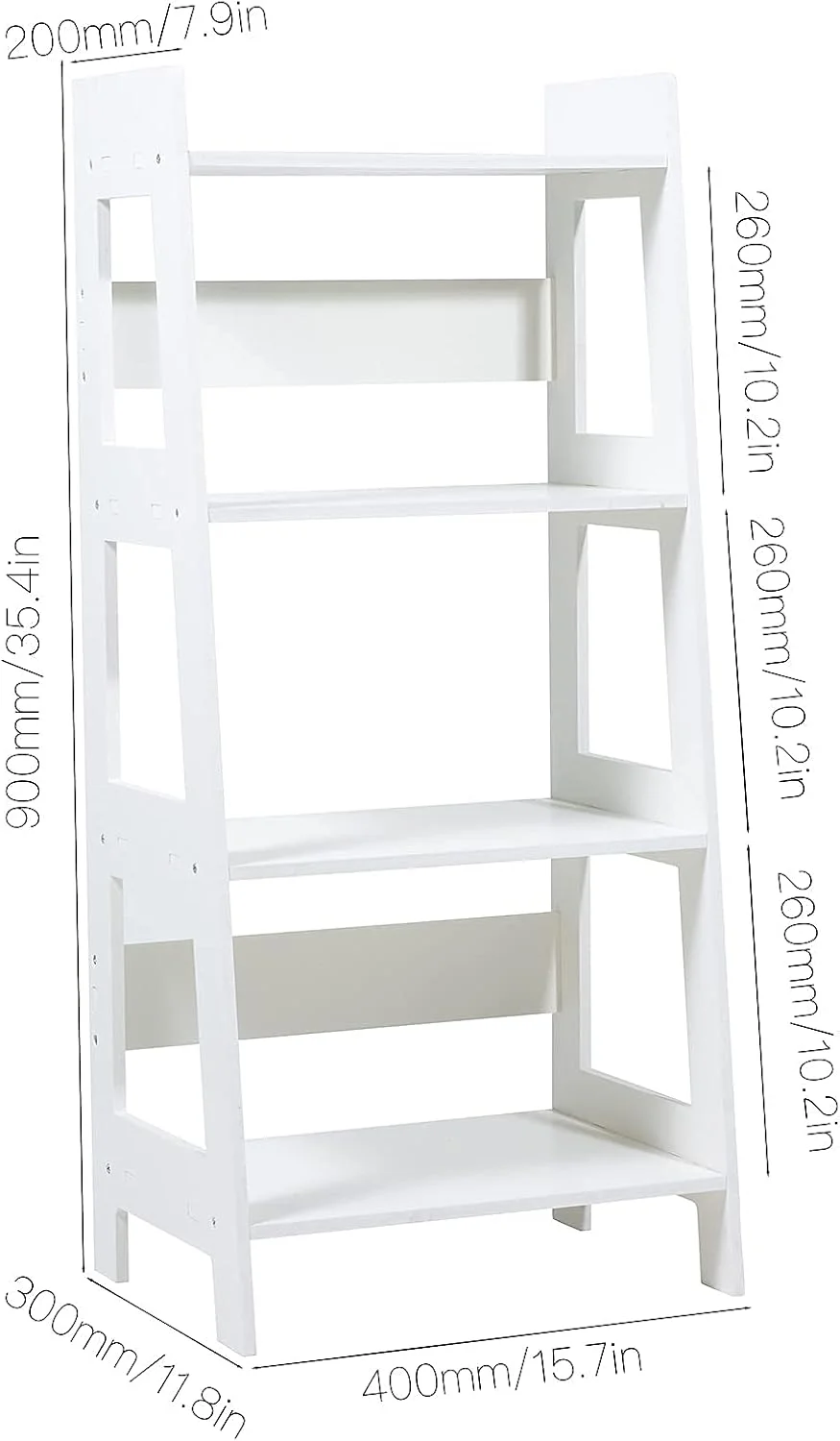 قفسه نردبانی 4 طبقه ضد آب سفید، قفسه کتاب، واحد نمایشگر، استند نگهداری، کابینت حمام، کمد زمینی برای آشپزخانه، اتاق خواب، اتاق نشیمن، حمام، استند گل و گیاه - تخته پلاستیکی چوبی