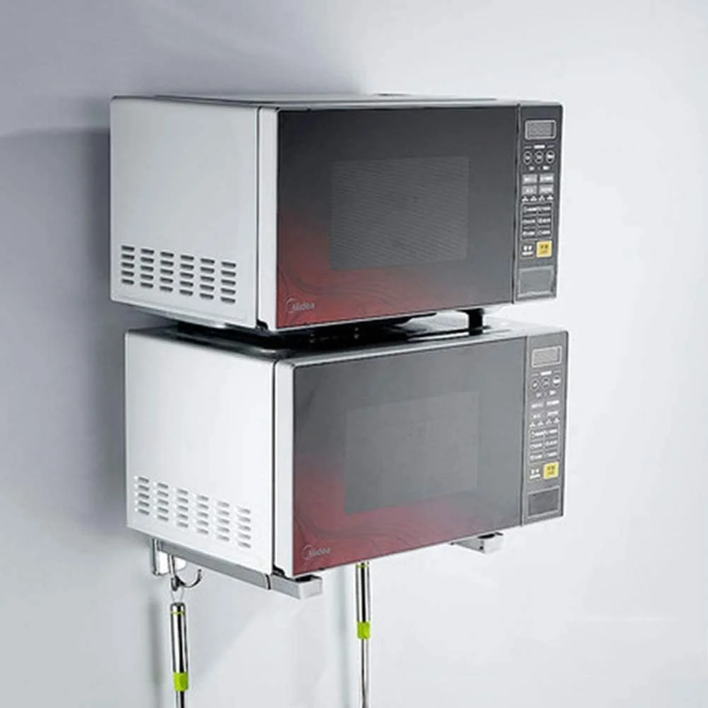 براکت دیواری اجاق مایکروویو DELFINO، نگهدارنده قفسه استیل ضد زنگ 304، قفسه کشویی تاشو برای اجاق مایکروویو، نگهدارنده پایه دیواری اجاق مایکروویو، قفسه با قلاب قابل جابجایی