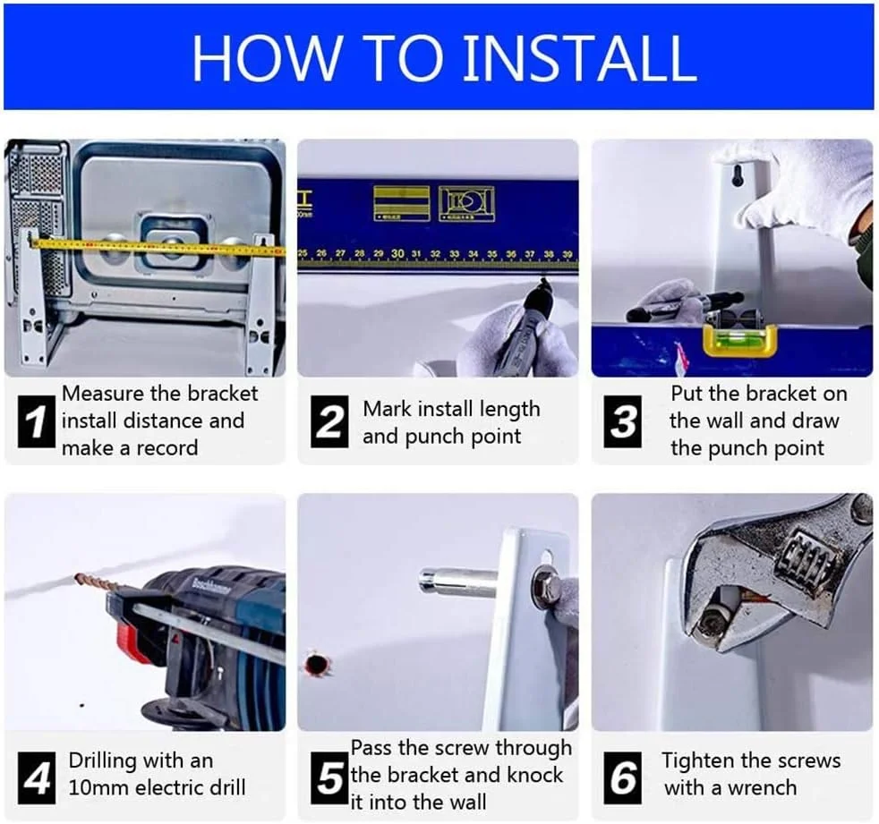 براکت دیواری اجاق مایکروویو DELFINO، نگهدارنده قفسه استیل ضد زنگ 304، قفسه کشویی تاشو برای اجاق مایکروویو، نگهدارنده پایه دیواری اجاق مایکروویو، قفسه با قلاب قابل جابجایی