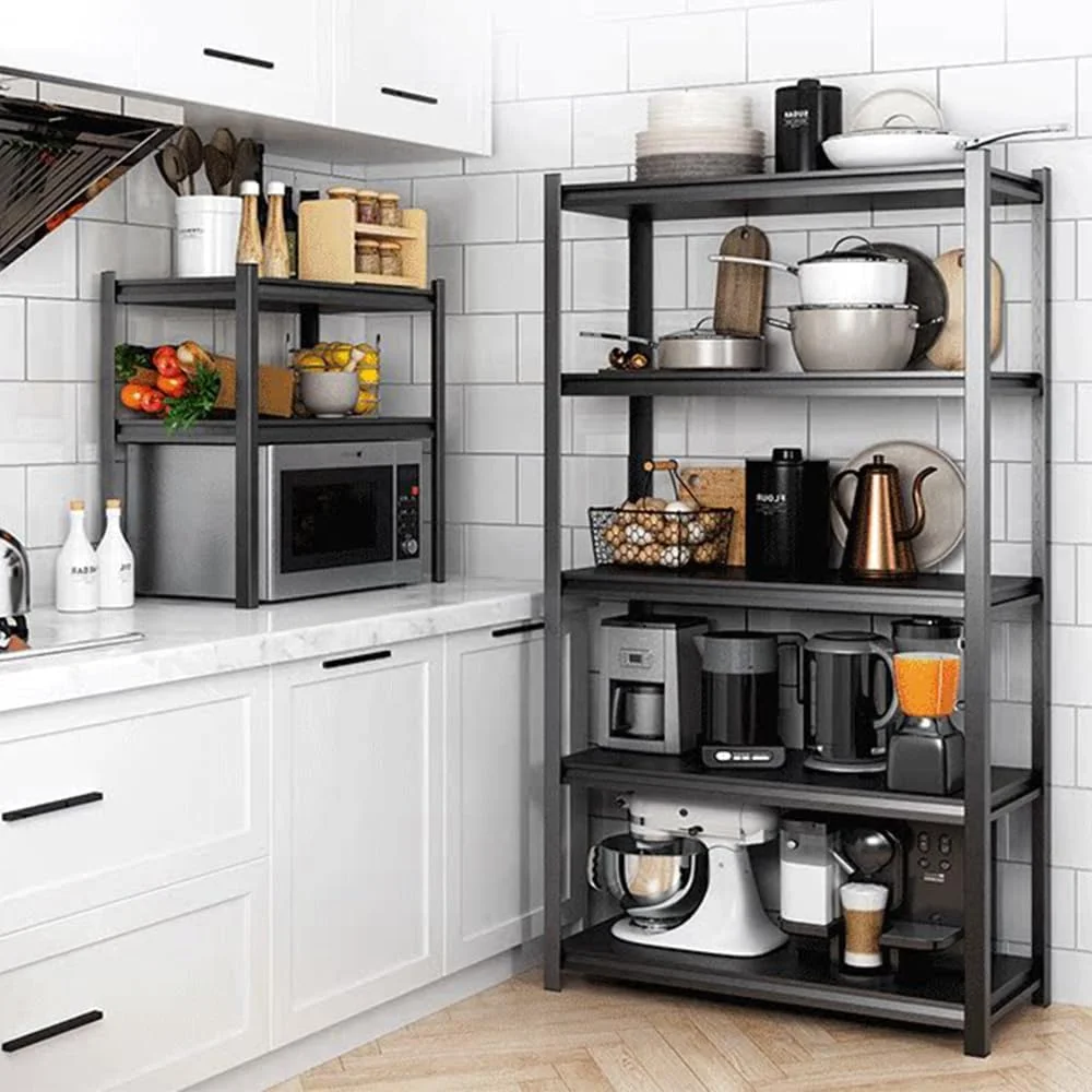 قفسه 5 طبقه ذخیره سازی YATAI، استند مایکروویو فولاد کربنی قابل گسترش، سازمان دهنده ذخیره سازی چند منظوره با قابلیت تنظیم ارتفاع، قفسه استند سازمان دهنده و ذخیره سازی آشپزخانه برای خانه، فروشگاه و گاراژ