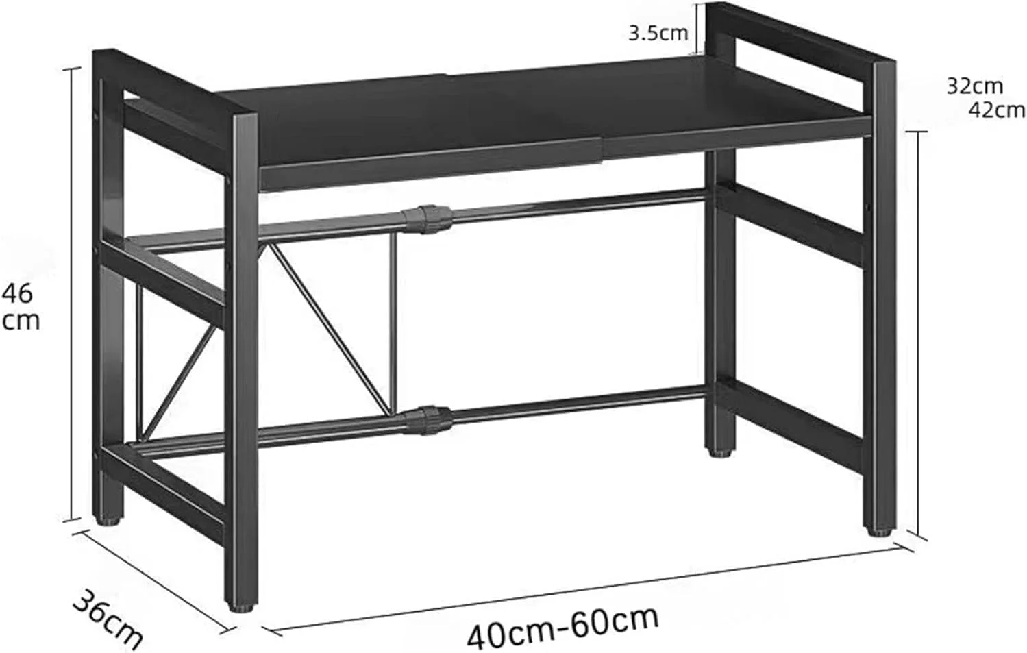 قفسه مایکروویو قابل گسترش، قفسه مایکروویو فولاد کربنی دو طبقه با 6 قلاب، سازمان دهنده رومیزی آشپزخانه با قابلیت تنظیم ارتفاع، قفسه نان تست