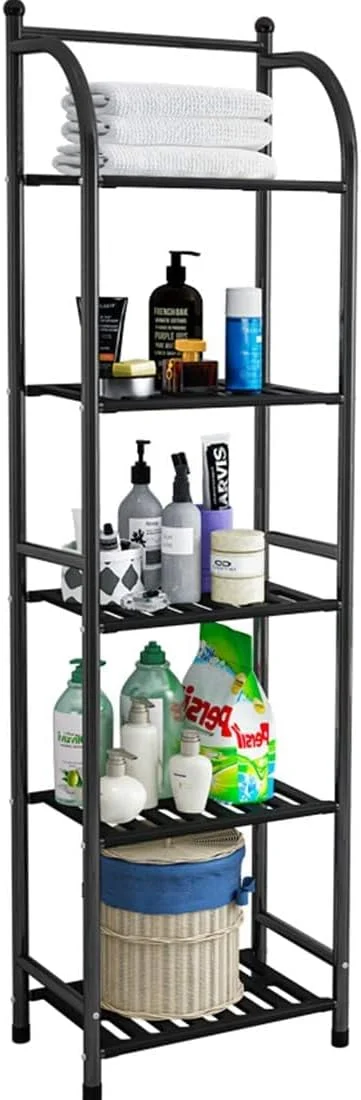 قفسه باز ذخیره سازی حمام Forthcan، قفسه ذخیره سازی، قفسه گوشه فلزی ایستاده 5 طبقه، قفسه بندی گوشه فلزی ایستاده (5 طبقه، مشکی)