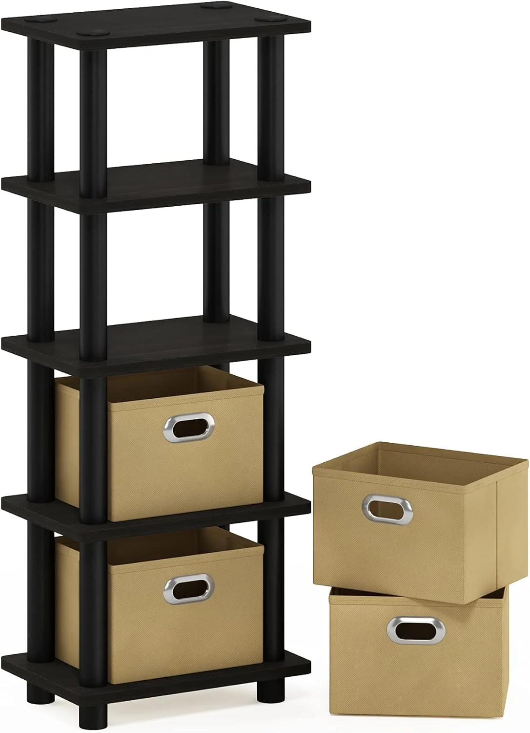 قفسه کتاب/قفسه ذخیره سازی Furinno Laci 4-Bins Turn-N-Tube، قهوه ای تیره