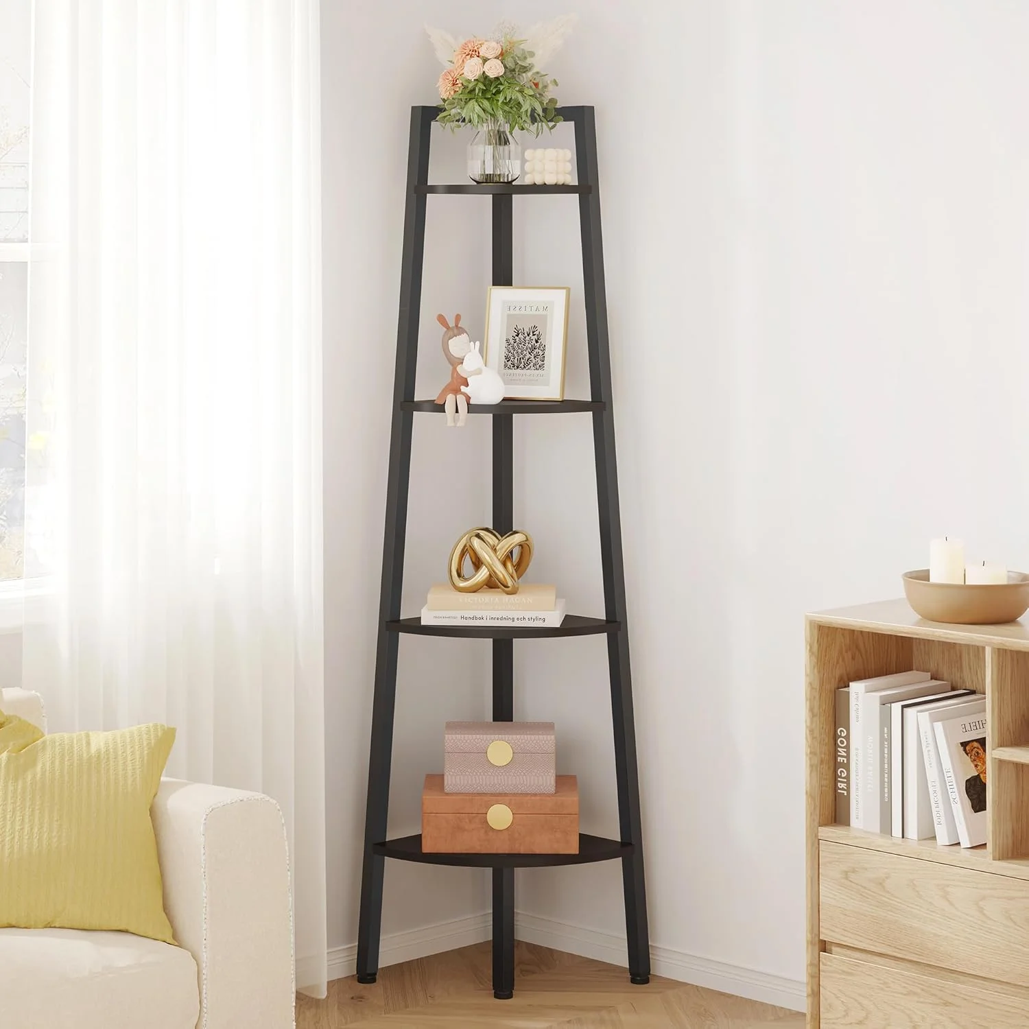 قفسه گوشه ای Hoctieon، قفسه کتاب گوشه ای 4 طبقه، قفسه نردبانی روستایی، استند نمایش صنعتی برای اتاق نشیمن، آشپزخانه، دفتر کار خانگی، بالکن، فضای کوچک، قاب فلزی، مشکی قفسه گوشه ای Hoctieon، قفسه کتاب گوشه ای 4 طبقه، قفسه نردبانی روستایی، استند نمایش صنعتی برای اتاق نشیمن، آشپزخانه، دفتر کار خانگی، بالکن، فضای کوچک، قاب فلزی، مشکی