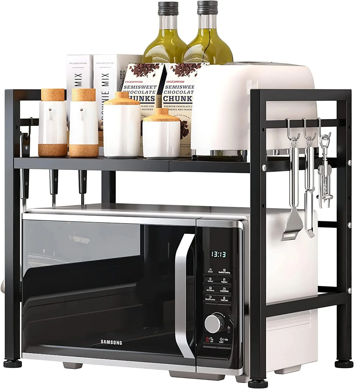 قفسه مایکروویو جورانب با 6 قلاب، قفسه مایکروویو قابل گسترش برای پیشخوان آشپزخانه، سازمان دهنده رومیزی پایه مایکروویو برای پیشخوان آشپزخانه (2 طبقه) قفسه مایکروویو جورانب با 6 قلاب، قفسه مایکروویو قابل گسترش برای پیشخوان آشپزخانه، سازمان دهنده رومیزی پایه مایکروویو برای پیشخوان آشپزخانه (2 طبقه)