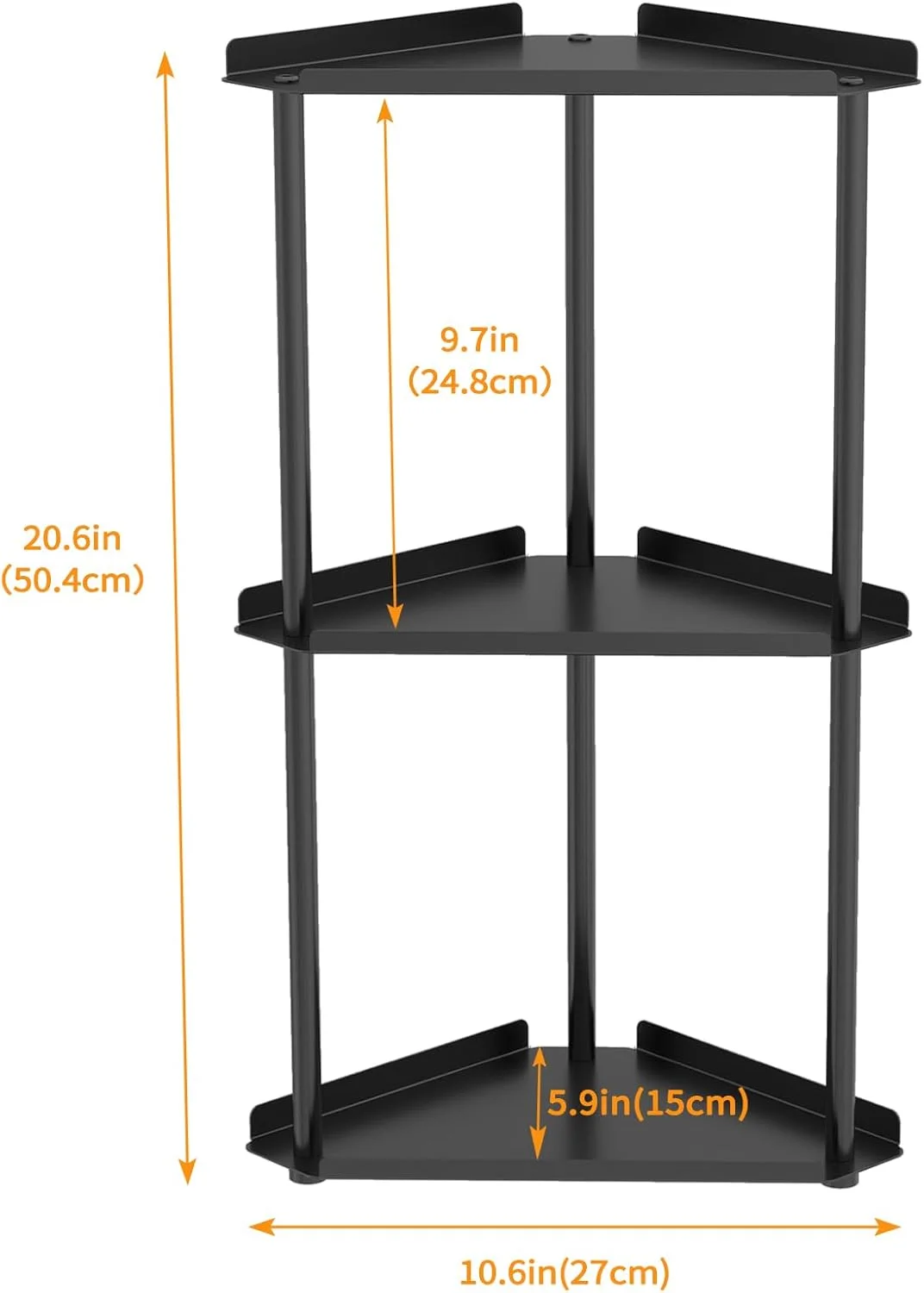 قفسه گوشه ای 3 طبقه Jesginboo، قفسه گوشه ای استیل ضد زنگ صرفه جویی در فضا، قفسه کوچک دوش، ایستاده، قفسه ادویه، آشپزخانه رومیزی، باریک، سازمان دهنده لوازم آرایش، مشکی