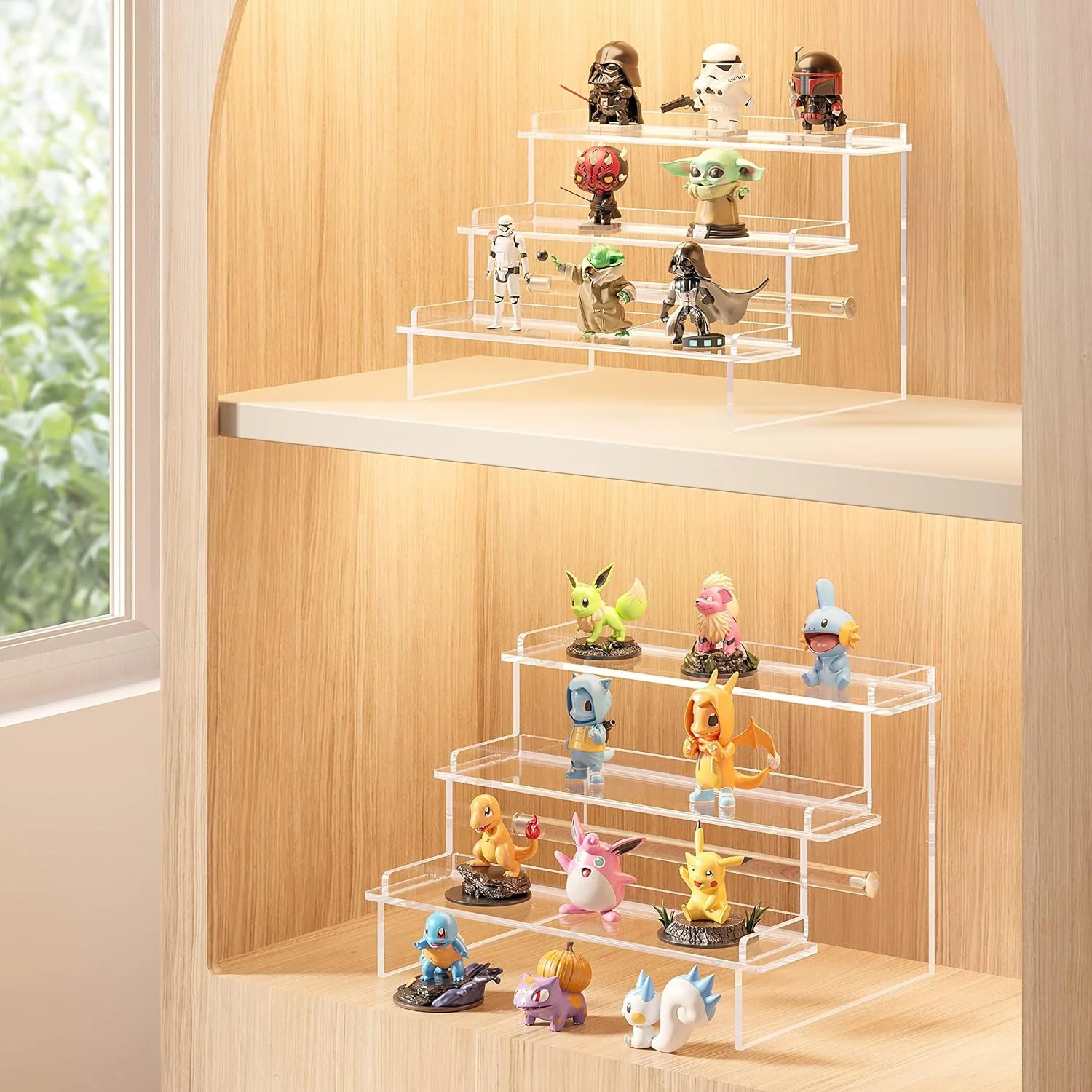 پایه های آکریلیک Janaden برای نمایش، استند سازمان دهنده عطر، قفسه های نمایش پله ای آکریلیک، استندهای نمایش آکریلیک شفاف 4 طبقه برای سازماندهی لوسیون مراقبت از پوست و لوازم آرایش