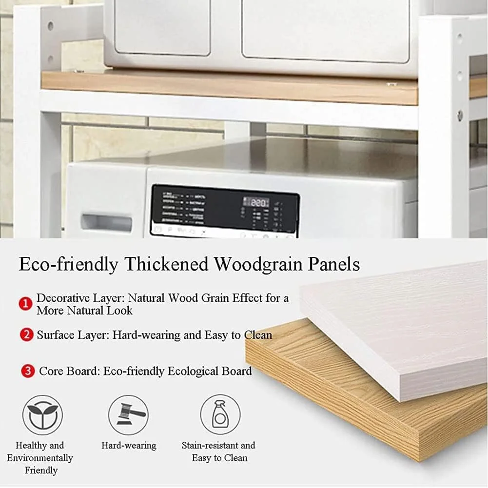 پایه ماشین لباسشویی و خشک کن با ارتفاع قابل تنظیم، کیت انباشته قابل حمل برای ماشین لباسشویی درب جلو و خشک کن، قفسه ذخیره سازی بالای ماشین لباسشویی، واحد ذخیره سازی، ظرفیت بار 300 کیلوگرم، قاب مشکی سفید