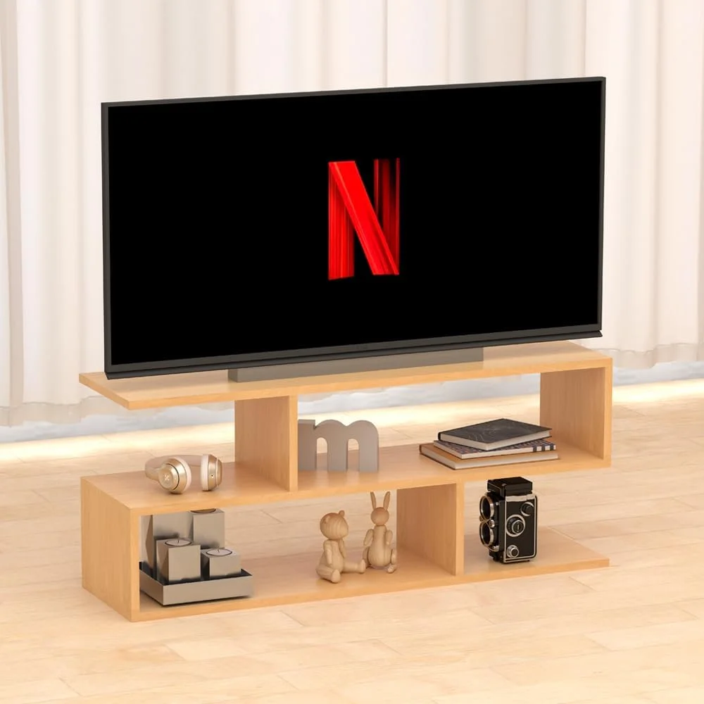 میز تلویزیون مدرن و میز قهوه خوری Mahmayi با قفسه ذخیره سازی 2 طبقه، پایه مانیتور برای لپ تاپ خانگی، چاپگر و صفحه تلویزیون - راش جهانی