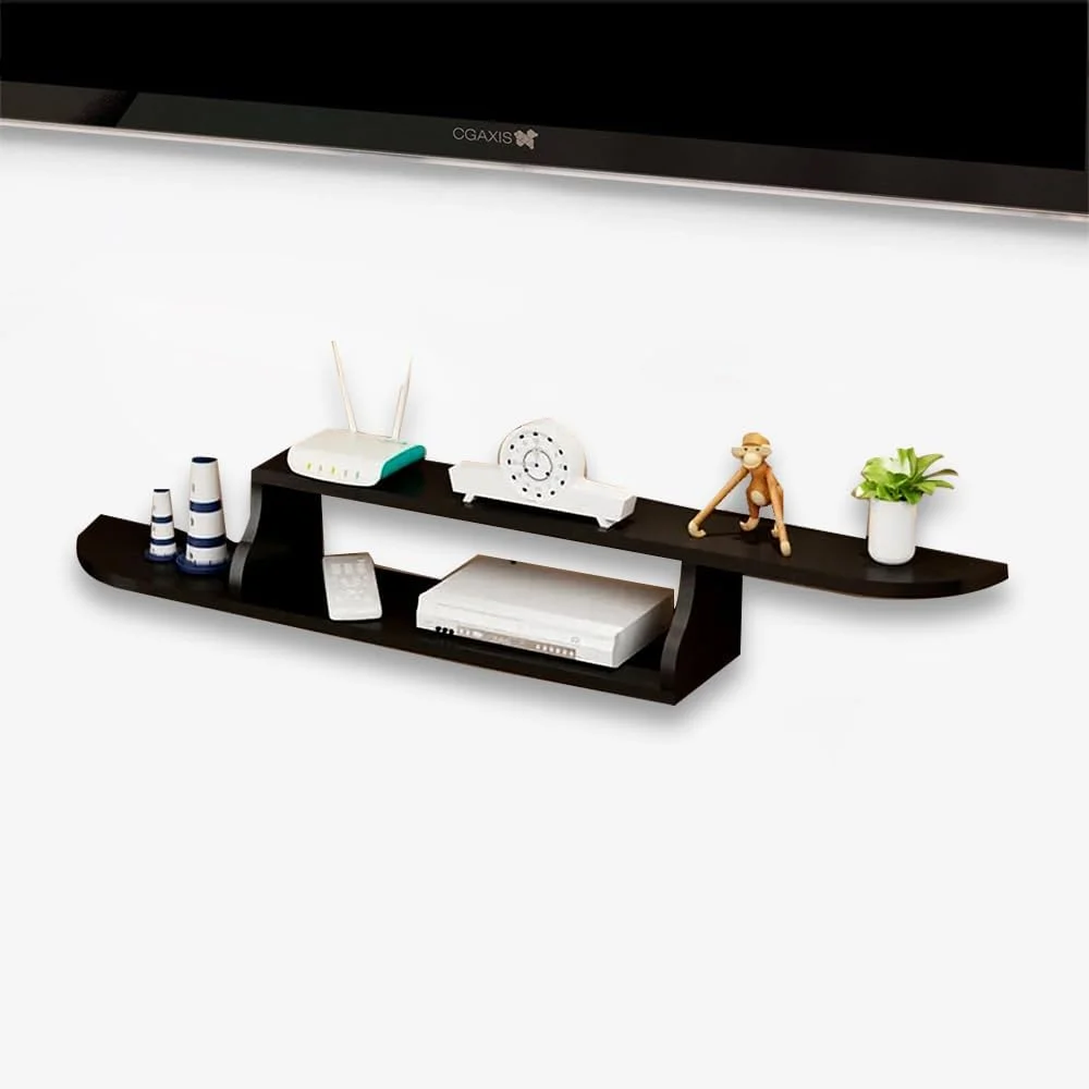 شلف دیواری مارگون، کابینت تلویزیون دیواری، استند تلویزیون 79 سانتی متری، شلف تزئینی دیواری، قفسه ذخیره سازی تجهیزات رسانه ای روتر وای فای (مشکی)