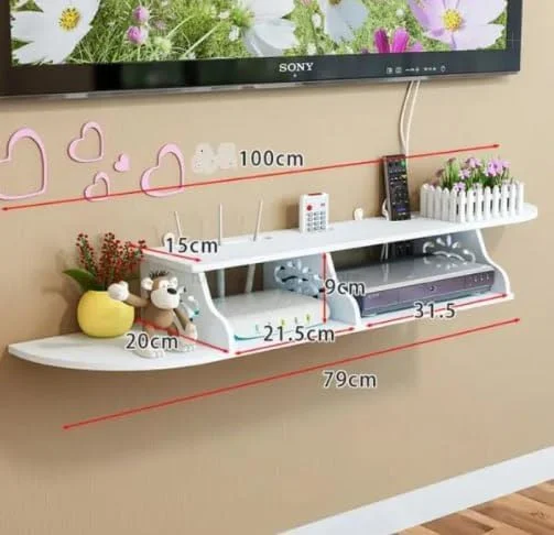 شلف دیواری مارگون، کابینت تلویزیون دیواری، استند تلویزیون 79 سانتی متری، شلف تزئینی دیواری، قفسه ذخیره سازی تجهیزات رسانه ای روتر وای فای (مشکی)