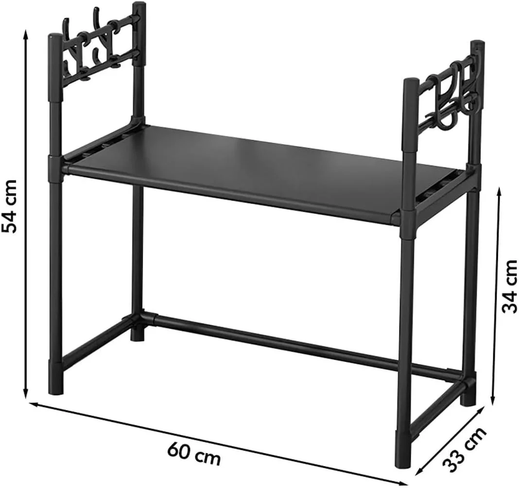 ارگانایزر قفسه آشپزخانه بالای مایکروویو، قفسه ذخیره سازی رومیزی 2 طبقه با 4 قلاب دوتایی، مونتاژ آسان بدون نیاز به دریل، مقاوم در برابر آب، پایه صرفه جویی در فضا برای توستر، سرخ کن هوا، قهوه ساز (2 طبقه)