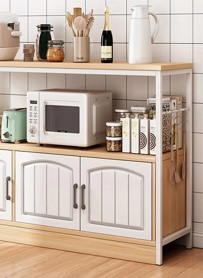 قفسه آشپزخانه دو طبقه NKX، استند مایکروویو و قفسه سازمان دهنده ادویه با کابینت ذخیره سازی 3 درب، قفسه ذخیره سازی بزرگ، KITCHENRACK51