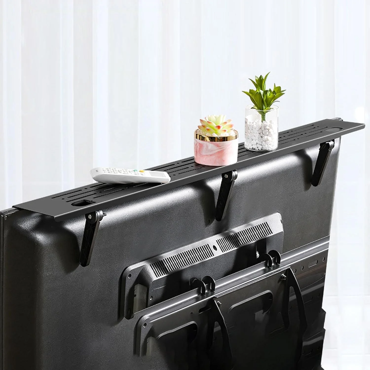 طبقه بالای تلویزیون، سازمان دهنده فولادی تلویزیون با بازوهای نگهدارنده قابل تنظیم، پایه شناور صفحه نمایش، 60 سانتی متر، تحمل وزن تا 6 کیلوگرم، مشکی، سازگار با دستگاه های الکترونیکی مختلف و دکوراسیون منزل طبقه بالای تلویزیون، سازمان دهنده فولادی تلویزیون با بازوهای نگهدارنده قابل تنظیم، پایه شناور صفحه نمایش، 60 سانتی متر، تحمل وزن تا 6 کیلوگرم، مشکی، سازگار با دستگاه های الکترونیکی مختلف و دکوراسیون منزل