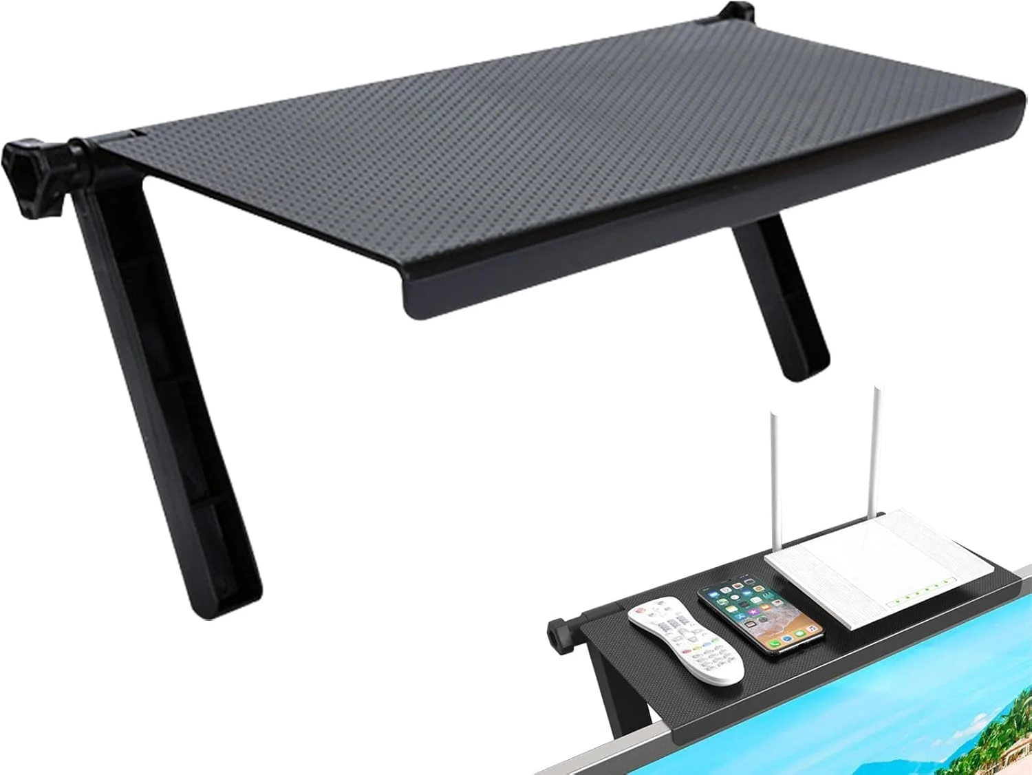 استند نگهدارنده بالای صفحه نمایش تلویزیون NALACAL، براکت نصب مانیتور کامپیوتر مشکی با قابلیت تنظیم و پلتفرم 33 سانتی متری برای بلندگوها، روتر، ساندبار و کنسول بازی