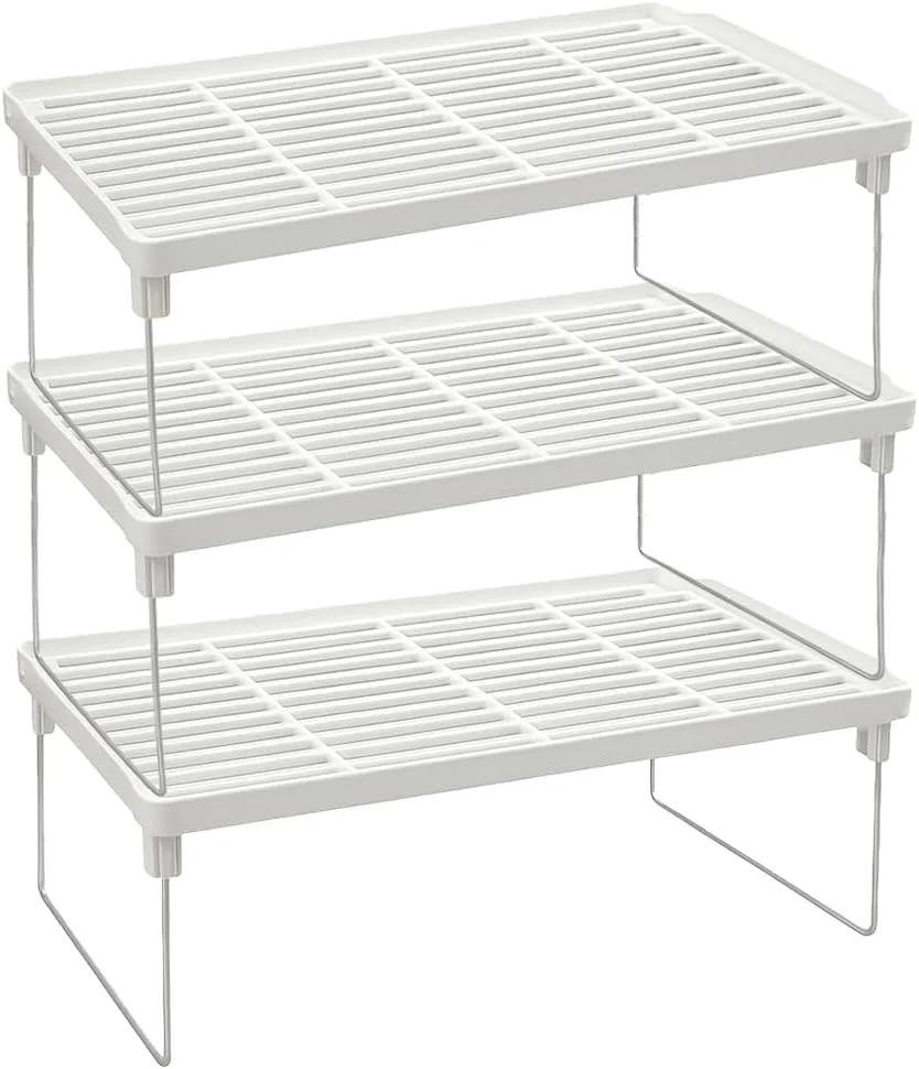 ست ۳ تکه قفسه نظم دهنده آشپزخانه، قفسه نظم دهنده کابینت، استند پلاستیکی تاشو و قابل انباشت برای آشپزخانه، حمام، میز، کابینت و انبار – سفید ست ۳ تکه قفسه نظم دهنده آشپزخانه، قفسه نظم دهنده کابینت، استند پلاستیکی تاشو و قابل انباشت برای آشپزخانه، حمام، میز، کابینت و انبار – سفید