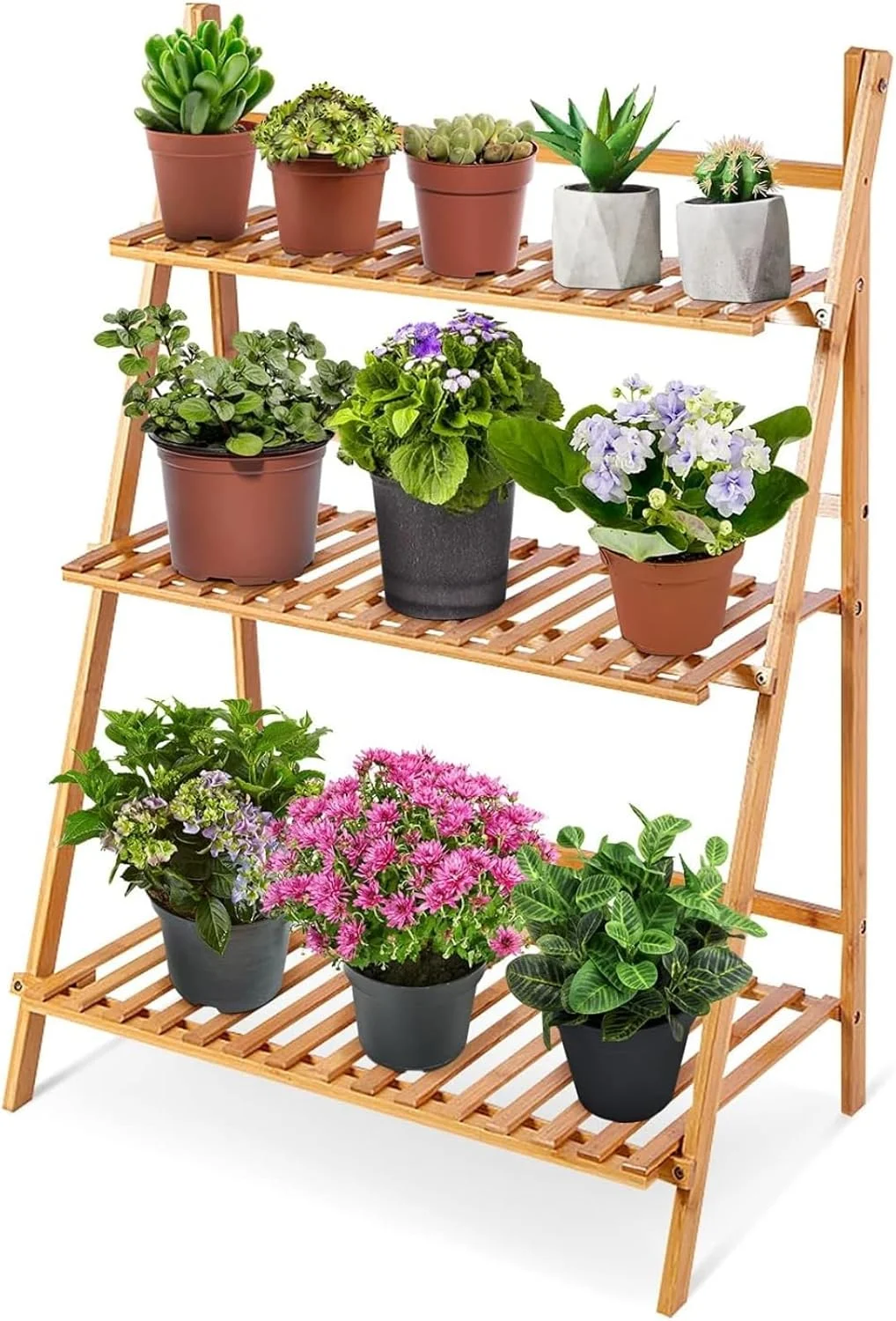 استند گل 3 طبقه ROUNY، قفسه تاشو گل و قفسه نگهداری برای گیاهان متعدد - نمایش گوشه ای صرفه جویی در فضا برای استفاده در فضای داخلی و خارجی در بالکن، پاسیو، اتاق نشیمن، اتاق خواب (رنگ چوب) استند گل 3 طبقه ROUNY، قفسه تاشو گل و قفسه نگهداری برای گیاهان متعدد - نمایش گوشه ای صرفه جویی در فضا برای استفاده در فضای داخلی و خارجی در بالکن، پاسیو، اتاق نشیمن، اتاق خواب (رنگ چوب)