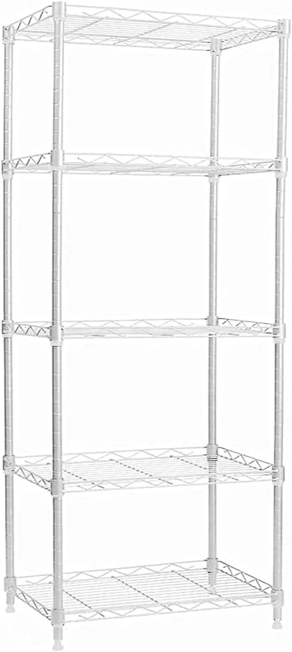 قفسه سیمی 5 طبقه برای سازماندهی و نگهداری، استند مایکروویو، واحد قفسه فلزی مناسب برای قفسه های آشپزخانه حمام رختشویی (سفید) قفسه سیمی 5 طبقه برای سازماندهی و نگهداری، استند مایکروویو، واحد قفسه فلزی مناسب برای قفسه های آشپزخانه حمام رختشویی (سفید)
