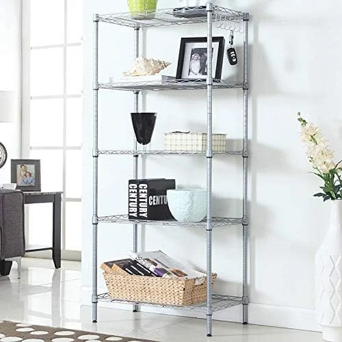 قفسه سیمی 5 طبقه برای سازماندهی و نگهداری، استند مایکروویو، واحد قفسه فلزی مناسب برای قفسه های آشپزخانه حمام رختشویی (سفید) قفسه سیمی 5 طبقه برای سازماندهی و نگهداری، استند مایکروویو، واحد قفسه فلزی مناسب برای قفسه های آشپزخانه حمام رختشویی (سفید)