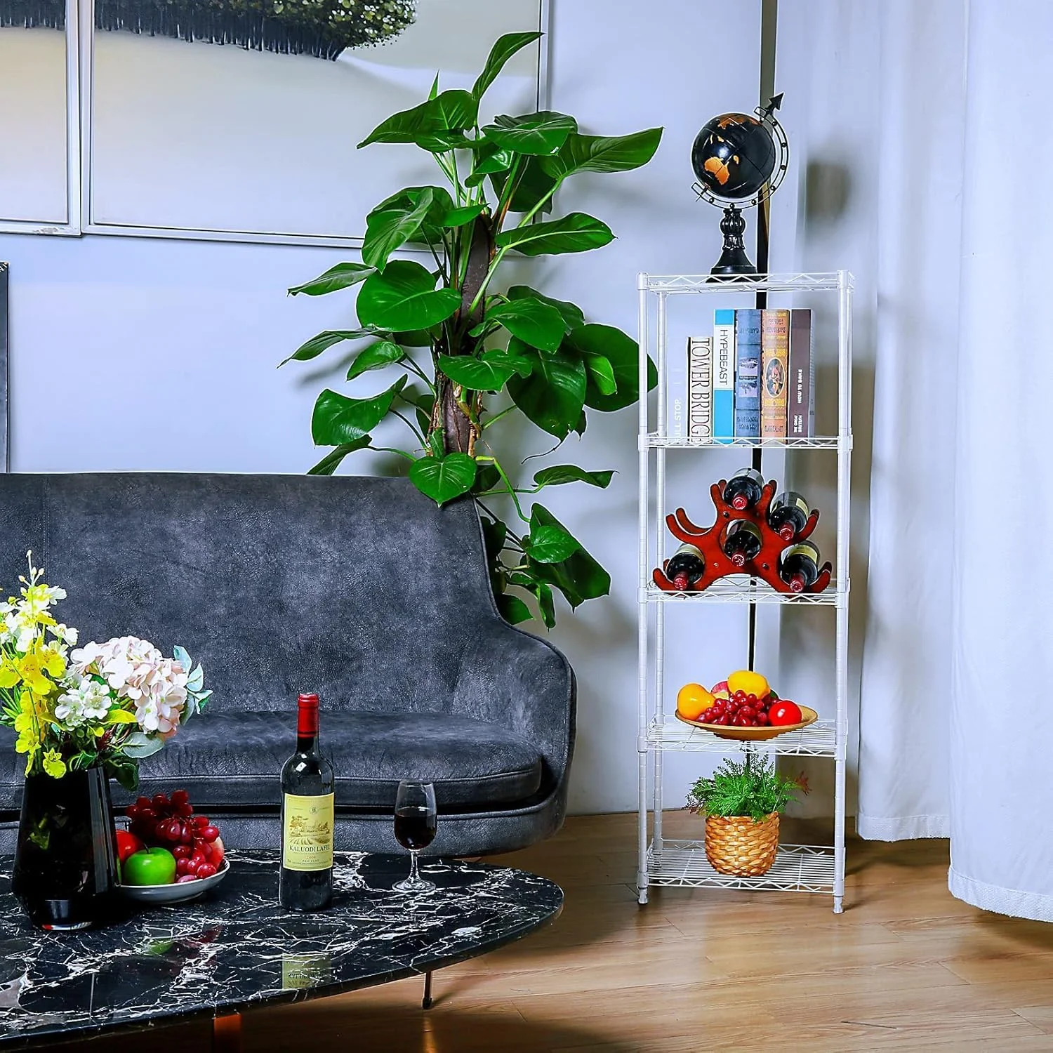 قفسه سیمی 5 طبقه برای سازماندهی و نگهداری، استند مایکروویو، واحد قفسه فلزی مناسب برای قفسه های آشپزخانه حمام رختشویی (سفید) قفسه سیمی 5 طبقه برای سازماندهی و نگهداری، استند مایکروویو، واحد قفسه فلزی مناسب برای قفسه های آشپزخانه حمام رختشویی (سفید)