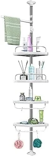 قفسه دوش حمام، استند گوشه ای 4 طبقه، قفسه های ارگانایزر کدی با ارتفاع قابل تنظیم (254 تا 320 سانتی متر) قفسه دوش حمام، استند گوشه ای 4 طبقه، قفسه های ارگانایزر کدی با ارتفاع قابل تنظیم (254 تا 320 سانتی متر)