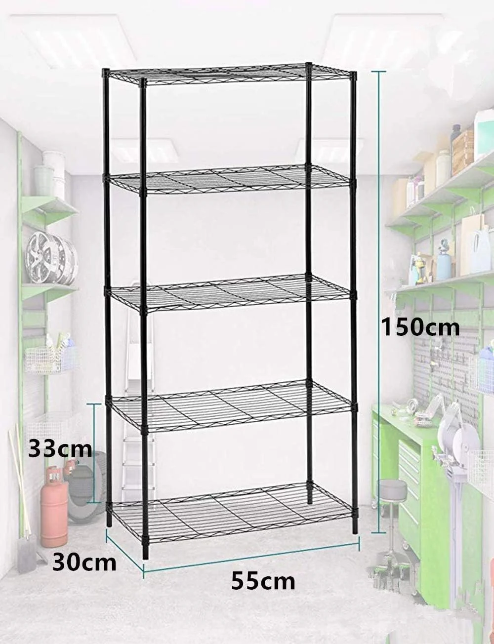 قفسه 5 طبقه، واحد ذخیره سازی، قفسه فلزی، قفسه سیمی سازمان دهنده، استند آشپزخانه فولاد کربنی، قفسه ایستاده (5 طبقه مشکی) قفسه 5 طبقه، واحد ذخیره سازی، قفسه فلزی، قفسه سیمی سازمان دهنده، استند آشپزخانه فولاد کربنی، قفسه ایستاده (5 طبقه مشکی)