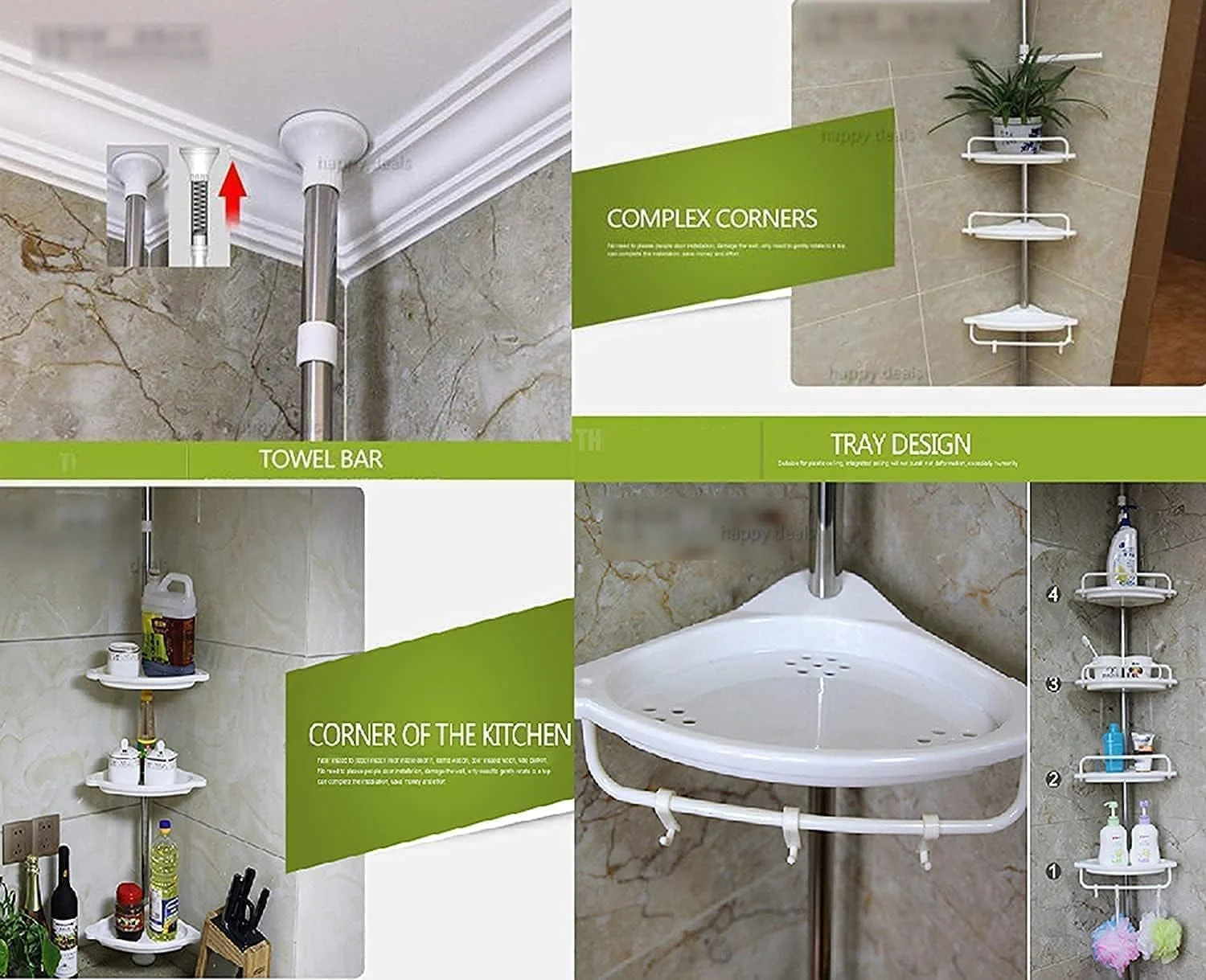 قفسه دوش حمام، استند گوشه ای 4 طبقه، قفسه های ارگانایزر کدی با ارتفاع قابل تنظیم (254 تا 320 سانتی متر) قفسه دوش حمام، استند گوشه ای 4 طبقه، قفسه های ارگانایزر کدی با ارتفاع قابل تنظیم (254 تا 320 سانتی متر)