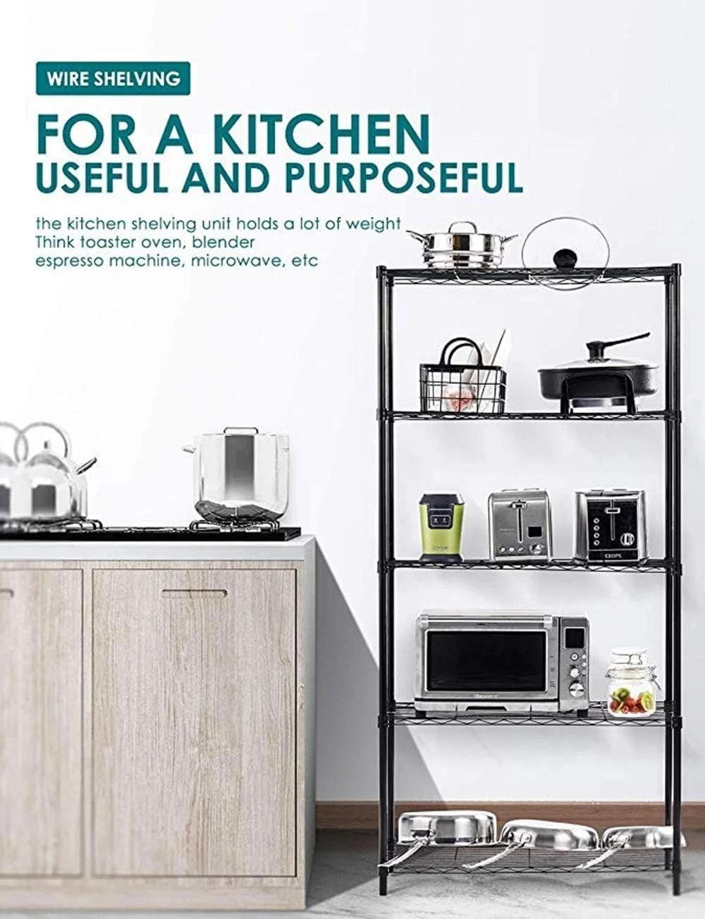 قفسه 5 طبقه، واحد ذخیره سازی، قفسه فلزی، قفسه سیمی سازمان دهنده، استند آشپزخانه فولاد کربنی، قفسه ایستاده (5 طبقه مشکی) قفسه 5 طبقه، واحد ذخیره سازی، قفسه فلزی، قفسه سیمی سازمان دهنده، استند آشپزخانه فولاد کربنی، قفسه ایستاده (5 طبقه مشکی)