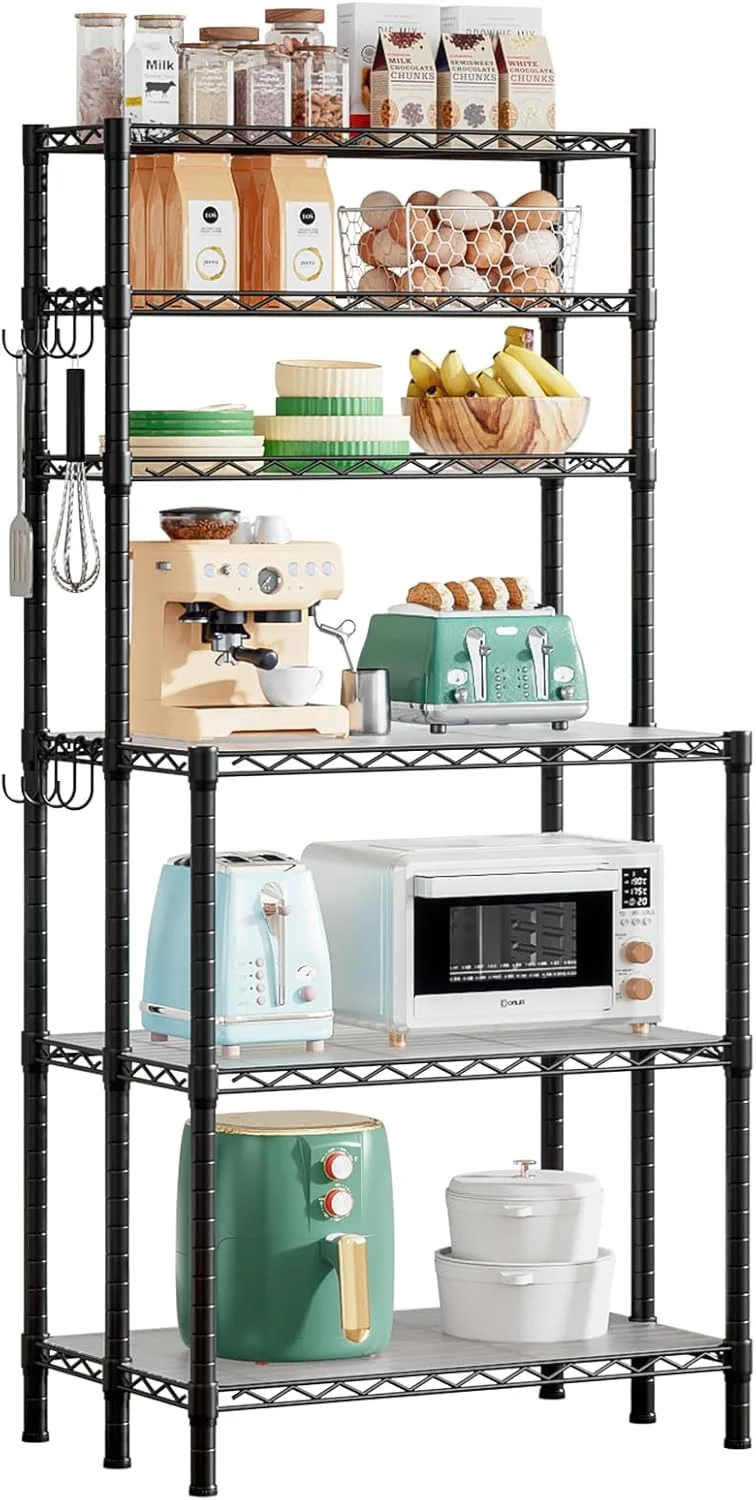 قفسه نانوایی، استند مایکروویو، قفسه بندی با قفسه قابل تنظیم برای آشپزخانه، اتاق نشیمن، انبار (مشکی، 70x40x154 سانتی متر) قفسه نانوایی، استند مایکروویو، قفسه بندی با قفسه قابل تنظیم برای آشپزخانه، اتاق نشیمن، انبار (مشکی، 70x40x154 سانتی متر)