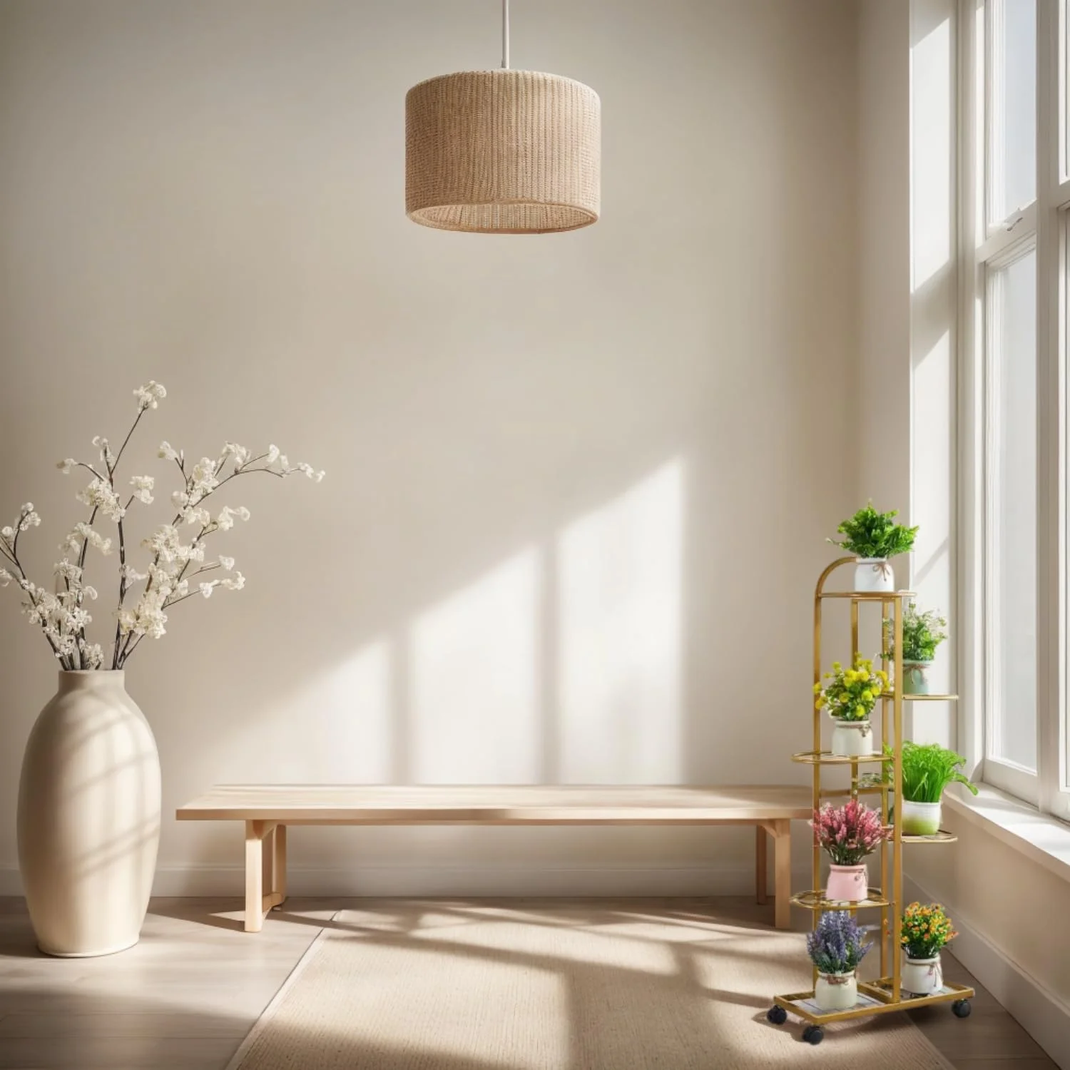 استند گل فلزی 6 طبقه SKY-TOUCH با چرخ های متحرک - قفسه گل بلند 118 سانتی متری، سازمان دهنده و قفسه نمایش گیاهان داخلی/خارجی برای باغ، پاسیو یا اتاق نشیمن، طلایی، 47*118 سانتی متر