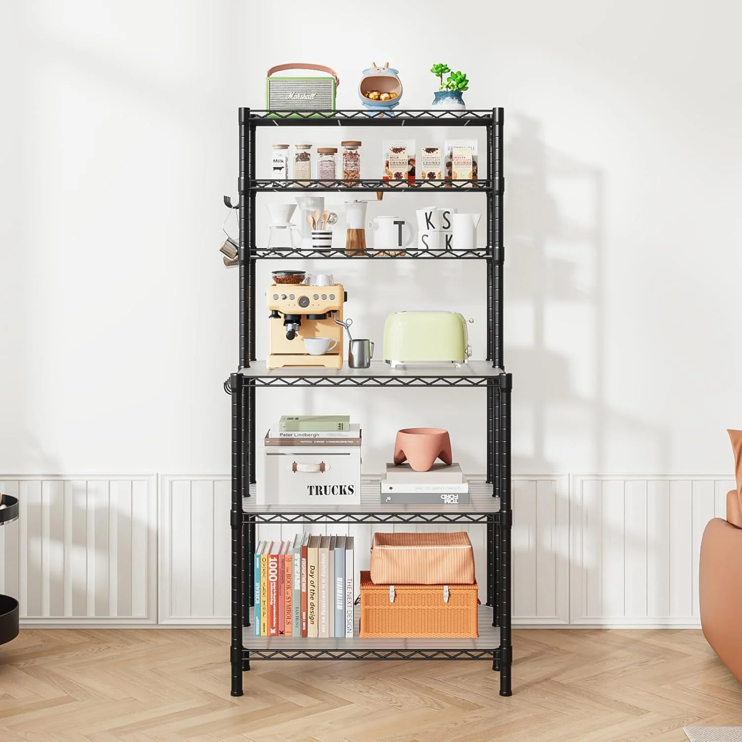 قفسه نانوایی، استند مایکروویو، قفسه بندی با قفسه قابل تنظیم برای آشپزخانه، اتاق نشیمن، انبار (مشکی، 70x40x154 سانتی متر) قفسه نانوایی، استند مایکروویو، قفسه بندی با قفسه قابل تنظیم برای آشپزخانه، اتاق نشیمن، انبار (مشکی، 70x40x154 سانتی متر)