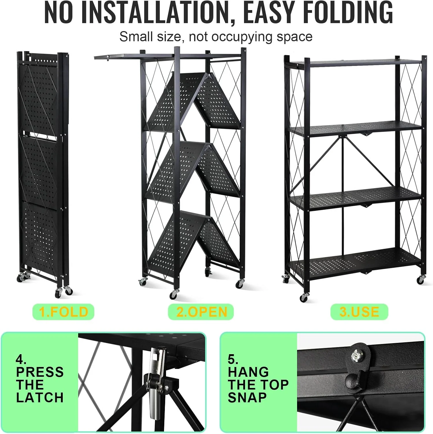 قفسه تاشو 4 طبقه SKY-TOUCH، قفسه نگهداری کابینت آشپزخانه، قفسه چند منظوره برای اتاق نشیمن، اتاق خواب، آشپزخانه، گاراژ، مشکی قفسه تاشو 4 طبقه SKY-TOUCH، قفسه نگهداری کابینت آشپزخانه، قفسه چند منظوره برای اتاق نشیمن، اتاق خواب، آشپزخانه، گاراژ، مشکی