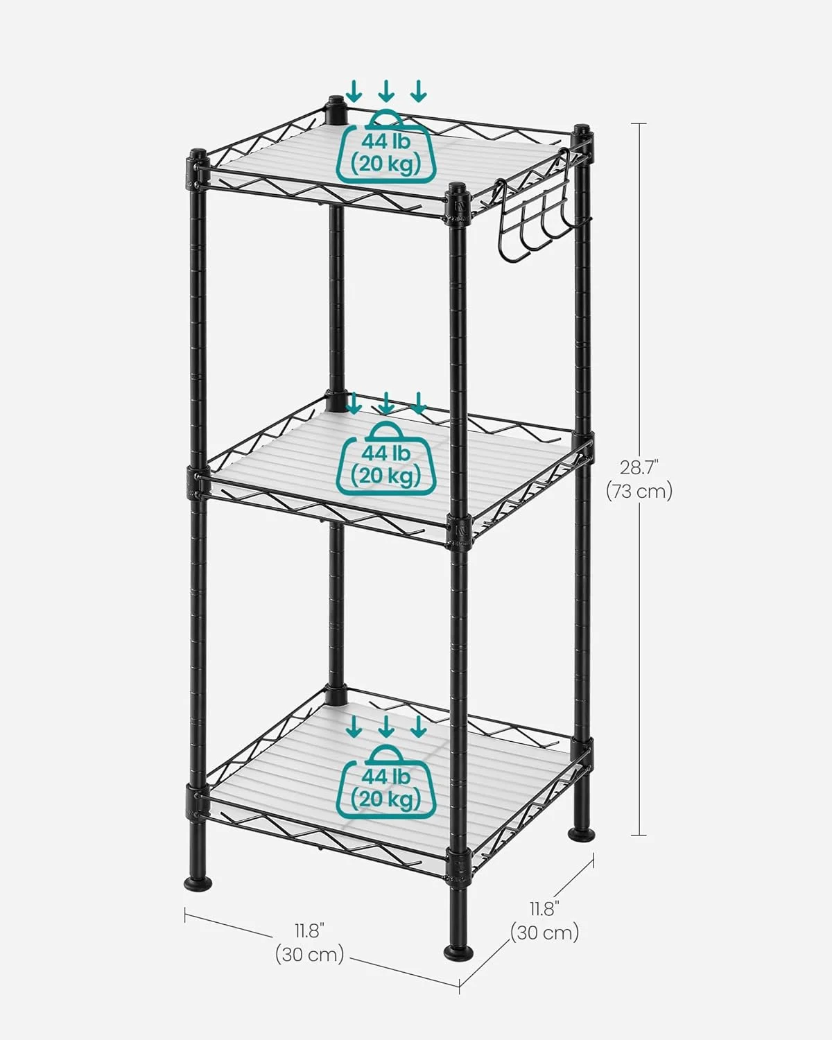 قفسه حمام 3 طبقه SONGMICS، قفسه ذخیره سازی برای فضای کوچک، با 3 لاینر قفسه PP، قلاب قابل جابجایی، طراحی قابل افزایش، مشکی جوهری و شفاف ULGR103B01 قفسه حمام 3 طبقه SONGMICS، قفسه ذخیره سازی برای فضای کوچک، با 3 لاینر قفسه PP، قلاب قابل جابجایی، طراحی قابل افزایش، مشکی جوهری و شفاف ULGR103B01