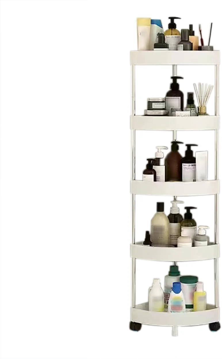قفسه حمام گوشه ای 5 طبقه، قفسه چرخشی با چرخ، قفسه بزرگ ایستاده برای نگهداری لوازم حمام، مناسب برای دکوراسیون منزل، حمام و آشپزخانه (سفید) قفسه حمام گوشه ای 5 طبقه، قفسه چرخشی با چرخ، قفسه بزرگ ایستاده برای نگهداری لوازم حمام، مناسب برای دکوراسیون منزل، حمام و آشپزخانه (سفید)