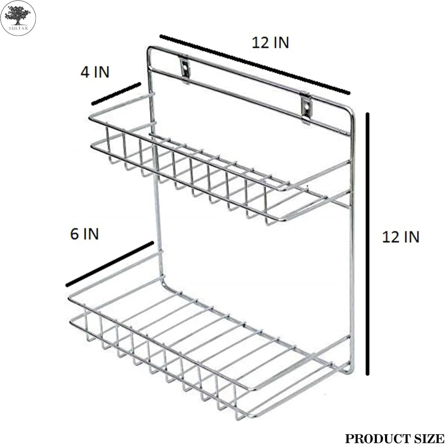 قفسه دیواری استیل سولفر | قفسه دو طبقه برای سازماندهی حمام و آشپزخانه | استند قفسه گوشه ای چسبی | روکش کروم