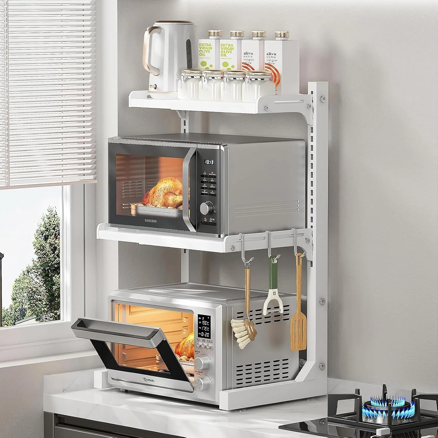 استند مایکروویو U-HOOME برای آشپزخانه، قفسه مایکروویو 3 طبقه قابل گسترش، قفسه سازمان دهنده پیشخوان آشپزخانه، قفسه نگهداری آشپزخانه، سازمان دهنده رومیزی، قفسه استند آشپزخانه (سفید) استند مایکروویو U-HOOME برای آشپزخانه، قفسه مایکروویو 3 طبقه قابل گسترش، قفسه سازمان دهنده پیشخوان آشپزخانه، قفسه نگهداری آشپزخانه، سازمان دهنده رومیزی، قفسه استند آشپزخانه (سفید)