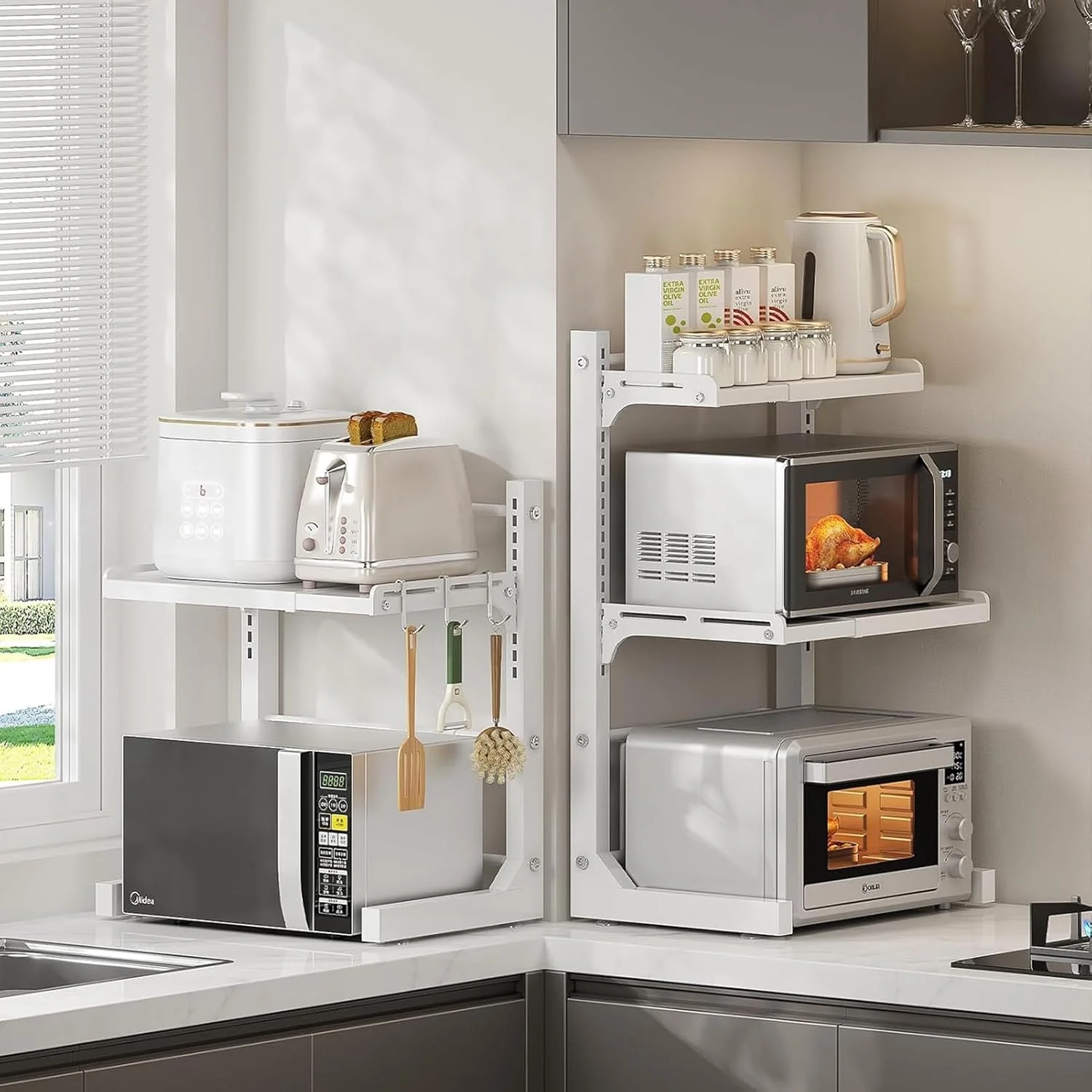 استند مایکروویو U-HOOME برای آشپزخانه، قفسه مایکروویو 3 طبقه قابل گسترش، قفسه سازمان دهنده پیشخوان آشپزخانه، قفسه نگهداری آشپزخانه، سازمان دهنده رومیزی، قفسه استند آشپزخانه (سفید) استند مایکروویو U-HOOME برای آشپزخانه، قفسه مایکروویو 3 طبقه قابل گسترش، قفسه سازمان دهنده پیشخوان آشپزخانه، قفسه نگهداری آشپزخانه، سازمان دهنده رومیزی، قفسه استند آشپزخانه (سفید)