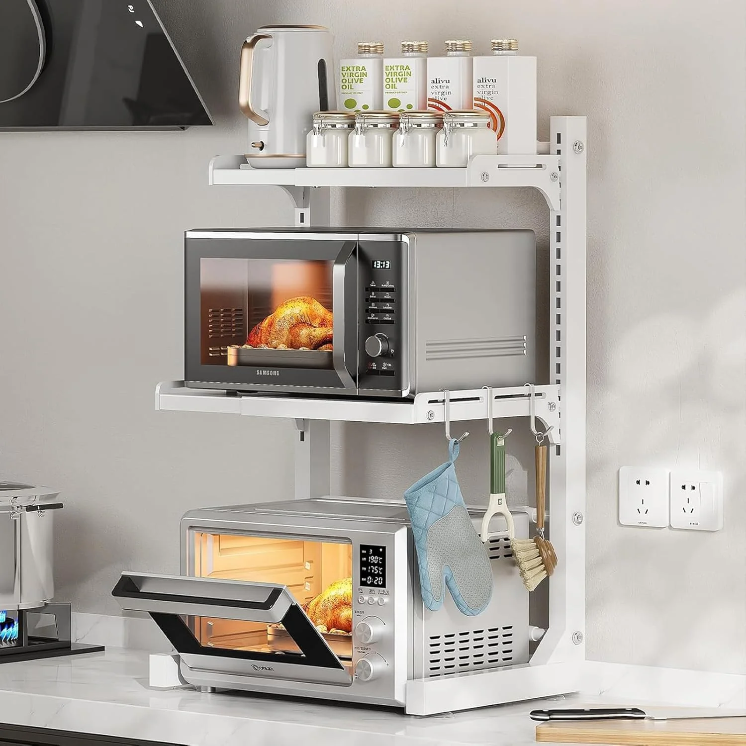 استند مایکروویو U-HOOME برای آشپزخانه، قفسه مایکروویو 3 طبقه قابل گسترش، قفسه سازمان دهنده پیشخوان آشپزخانه، قفسه نگهداری آشپزخانه، سازمان دهنده رومیزی، قفسه استند آشپزخانه (سفید) استند مایکروویو U-HOOME برای آشپزخانه، قفسه مایکروویو 3 طبقه قابل گسترش، قفسه سازمان دهنده پیشخوان آشپزخانه، قفسه نگهداری آشپزخانه، سازمان دهنده رومیزی، قفسه استند آشپزخانه (سفید)