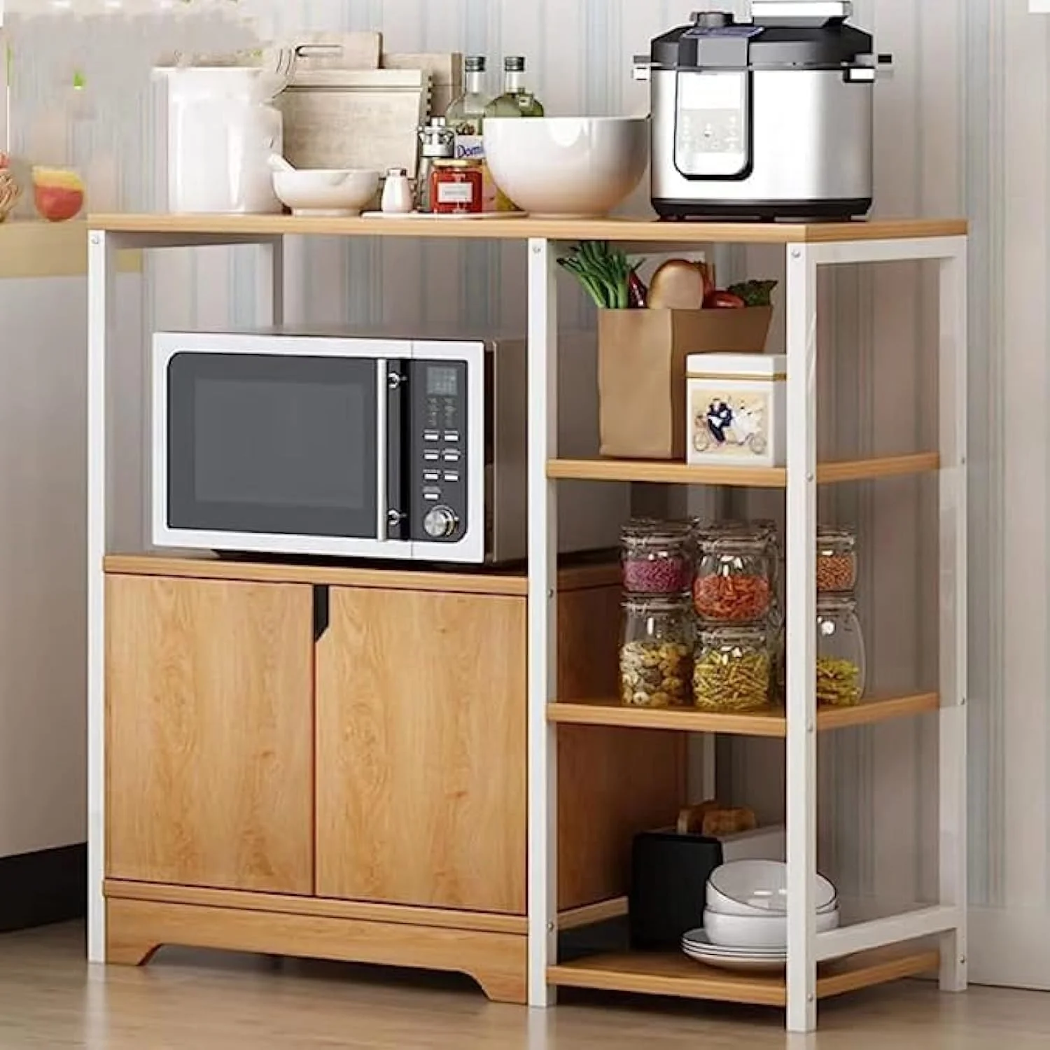 پایه مایکروویو URbazaar با کابینت ذخیره سازی، کابینت آشپزخانه، قفسه آشپزخانه، قفسه ذخیره سازی چند لایه آشپزخانه برای ادویه جات، ظروف، سبزیجات، میوه (4 طبقه سفید-A) پایه مایکروویو URbazaar با کابینت ذخیره سازی، کابینت آشپزخانه، قفسه آشپزخانه، قفسه ذخیره سازی چند لایه آشپزخانه برای ادویه جات، ظروف، سبزیجات، میوه (4 طبقه سفید-A)