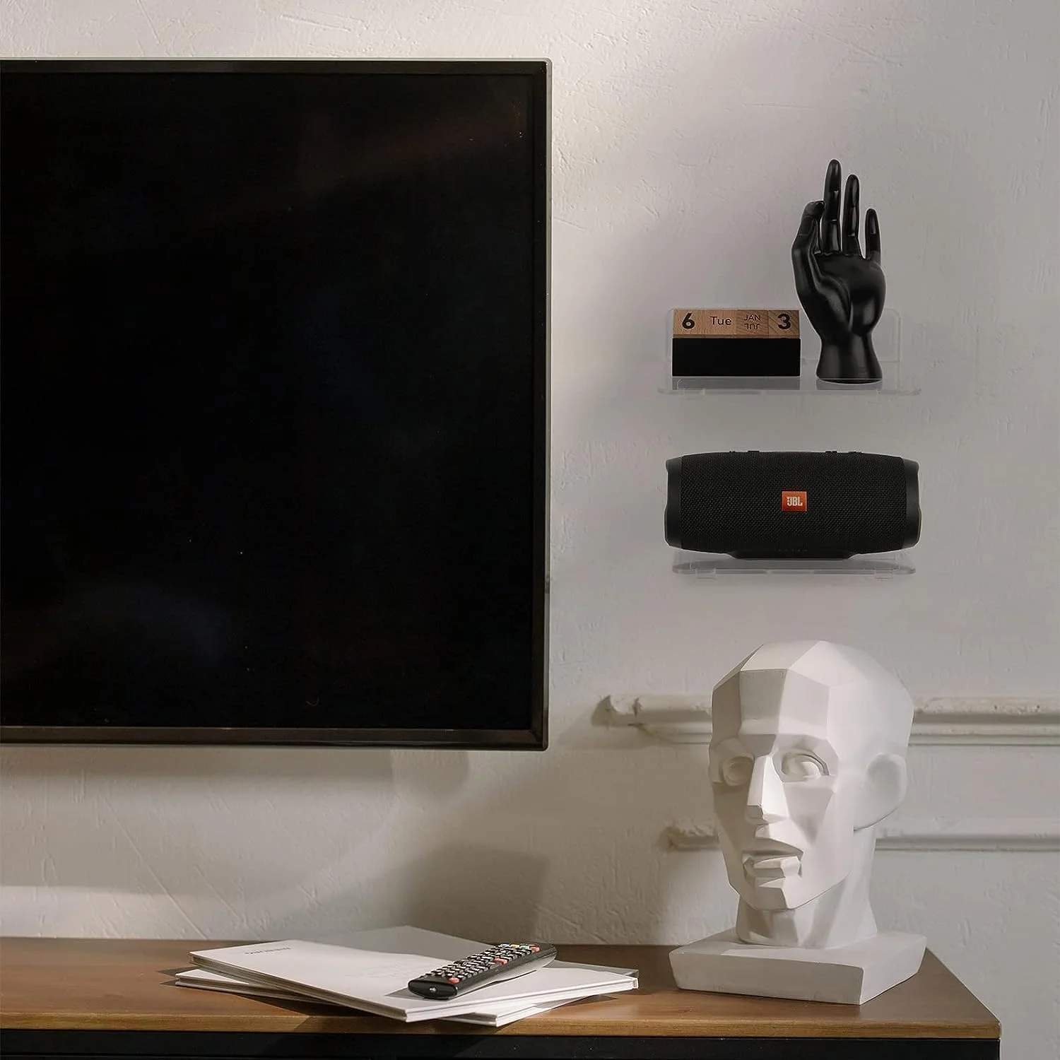 ست 2 عددی شلف دیواری شناور آکریلیک، استند قفسه دیواری چسبی برای گلدان، بلندگو، دوربین، مجسمه در دفتر و خانه، 20x15 سانتی متر ست 2 عددی شلف دیواری شناور آکریلیک، استند قفسه دیواری چسبی برای گلدان، بلندگو، دوربین، مجسمه در دفتر و خانه، 20x15 سانتی متر