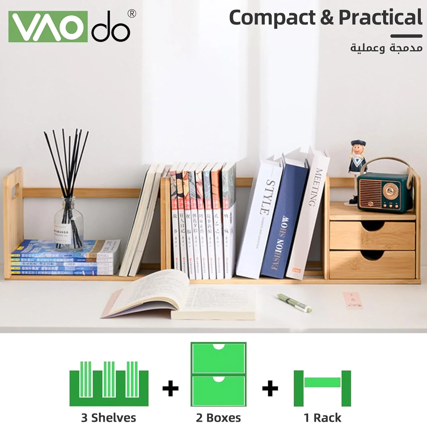 کتابخانه رومیزی قابل گسترش VAODO، ارگانایزر رومیزی بامبو با 2 کشو، قفسه کتاب رومیزی قابل تنظیم، برای کتاب، فایل های اداری خانگی، کاغذ، لوازم، کتاب آشپزی کتابخانه رومیزی قابل گسترش VAODO، ارگانایزر رومیزی بامبو با 2 کشو، قفسه کتاب رومیزی قابل تنظیم، برای کتاب، فایل های اداری خانگی، کاغذ، لوازم، کتاب آشپزی