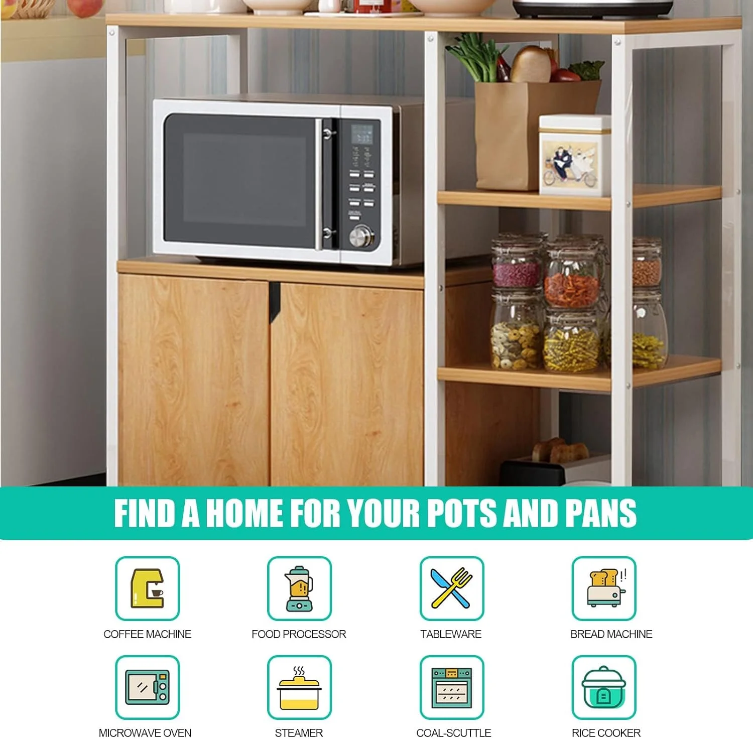 پایه مایکروویو URbazaar با کابینت ذخیره سازی، کابینت آشپزخانه، قفسه آشپزخانه، قفسه ذخیره سازی چند لایه آشپزخانه برای ادویه جات، ظروف، سبزیجات، میوه (4 طبقه سفید-A) پایه مایکروویو URbazaar با کابینت ذخیره سازی، کابینت آشپزخانه، قفسه آشپزخانه، قفسه ذخیره سازی چند لایه آشپزخانه برای ادویه جات، ظروف، سبزیجات، میوه (4 طبقه سفید-A)